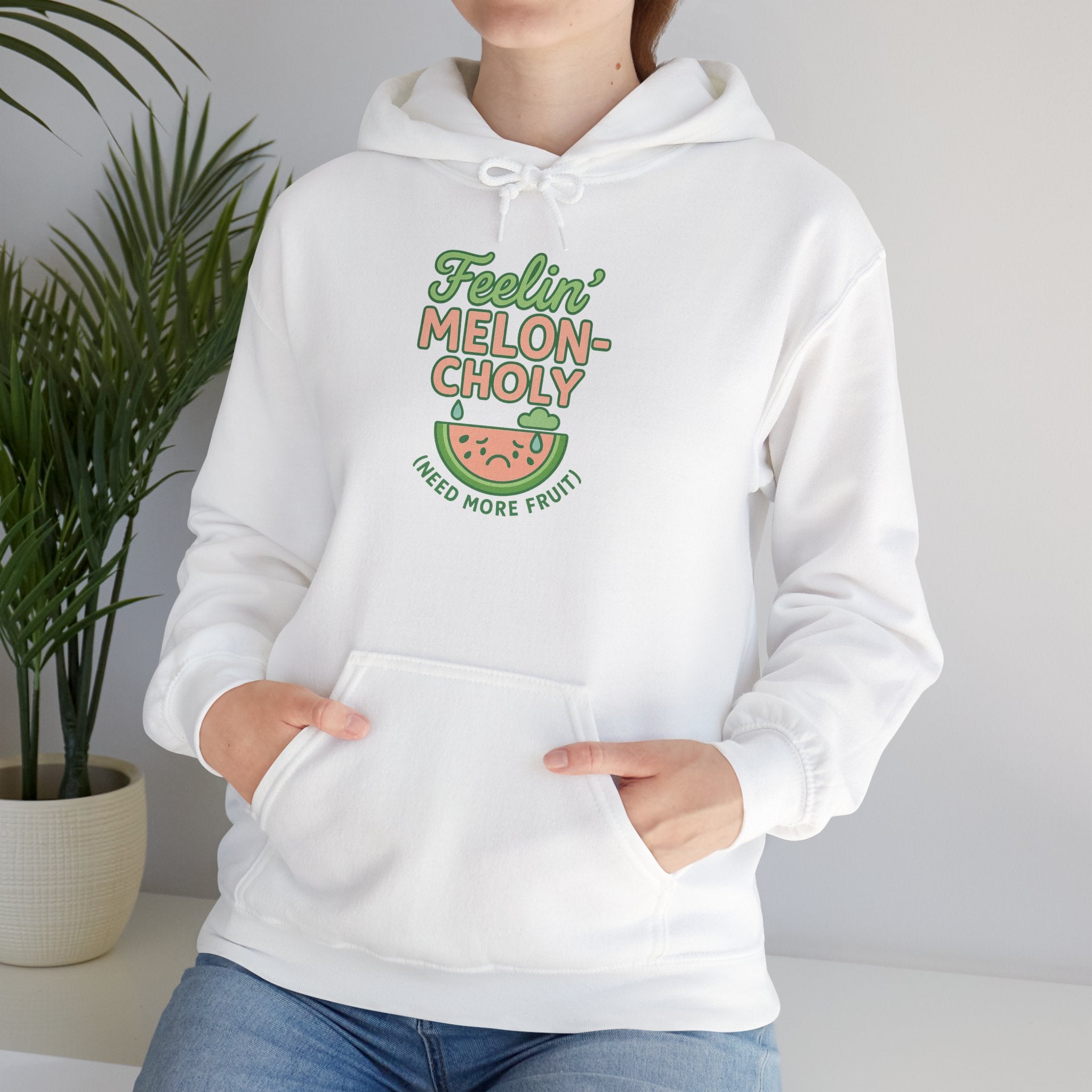 Melon-Choly Hoodie, Unisex Heavy Blend Sweatshirt, Funny Sweatshirt, Fruit-Themed Apparel, Gift for Fruit Lovers, Cute Autumn Hoodie