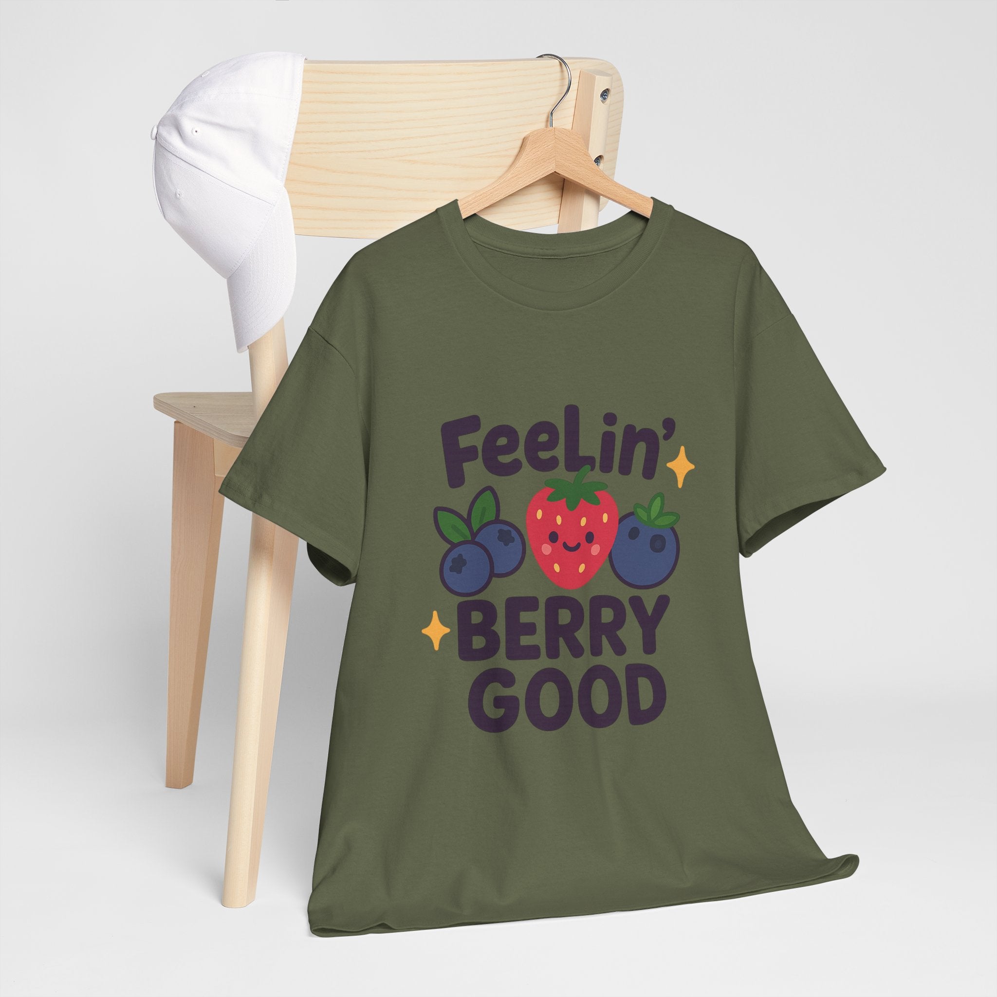 Berry Good Vibe Unisex Heavy Cotton Tee, Cute Summer Shirt, Fun Gift for Food Lovers, Berry Themed Apparel, Casual Wear