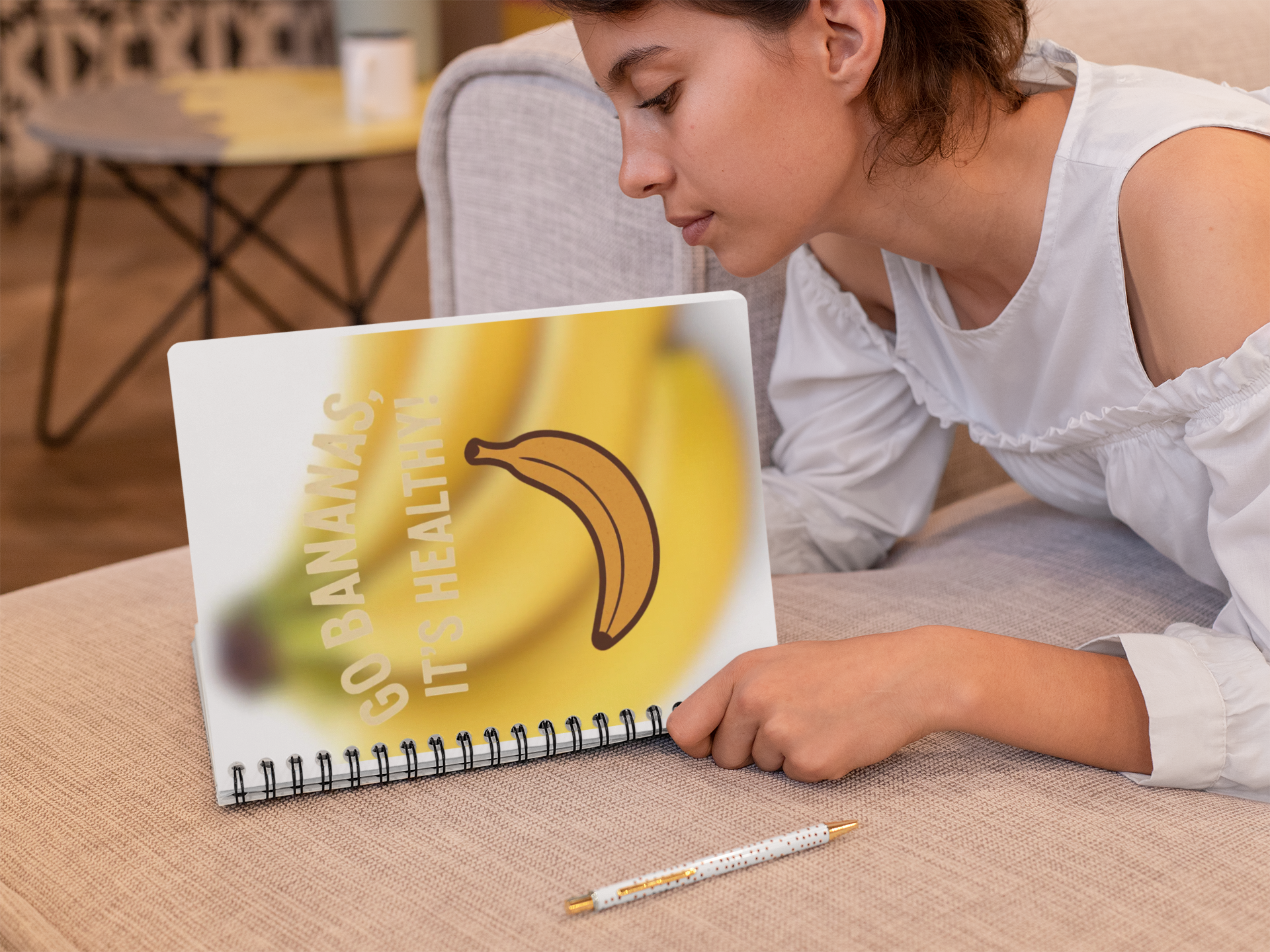 Cheerful Banana-Themed Spiral Notebook for Healthy Living, Journaling, School, Gift, Go Bananas!