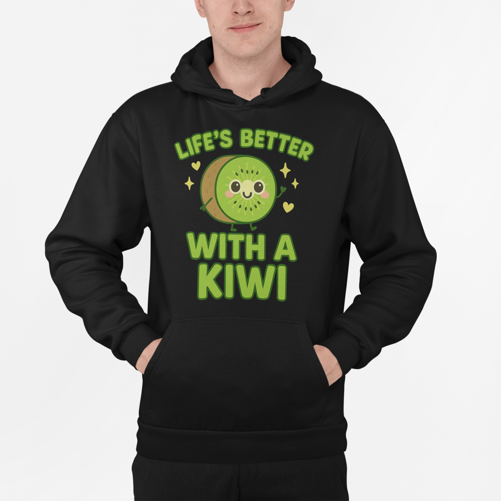 Whimsical Kiwi Hooded Tee, Fun Long Sleeve Tee for Adults, Seasonal Gift for Fruit Lovers, Quirky Casual Wear
