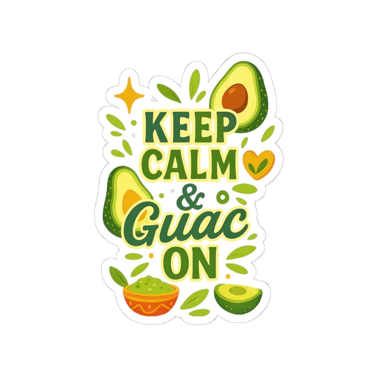 Avocado-Inspired Kiss-Cut Stickers, Fun Laptop Decor, Keep Calm & Guac On, Gift for Foodies, Avocado Lover's Delight, Humorous Stickers