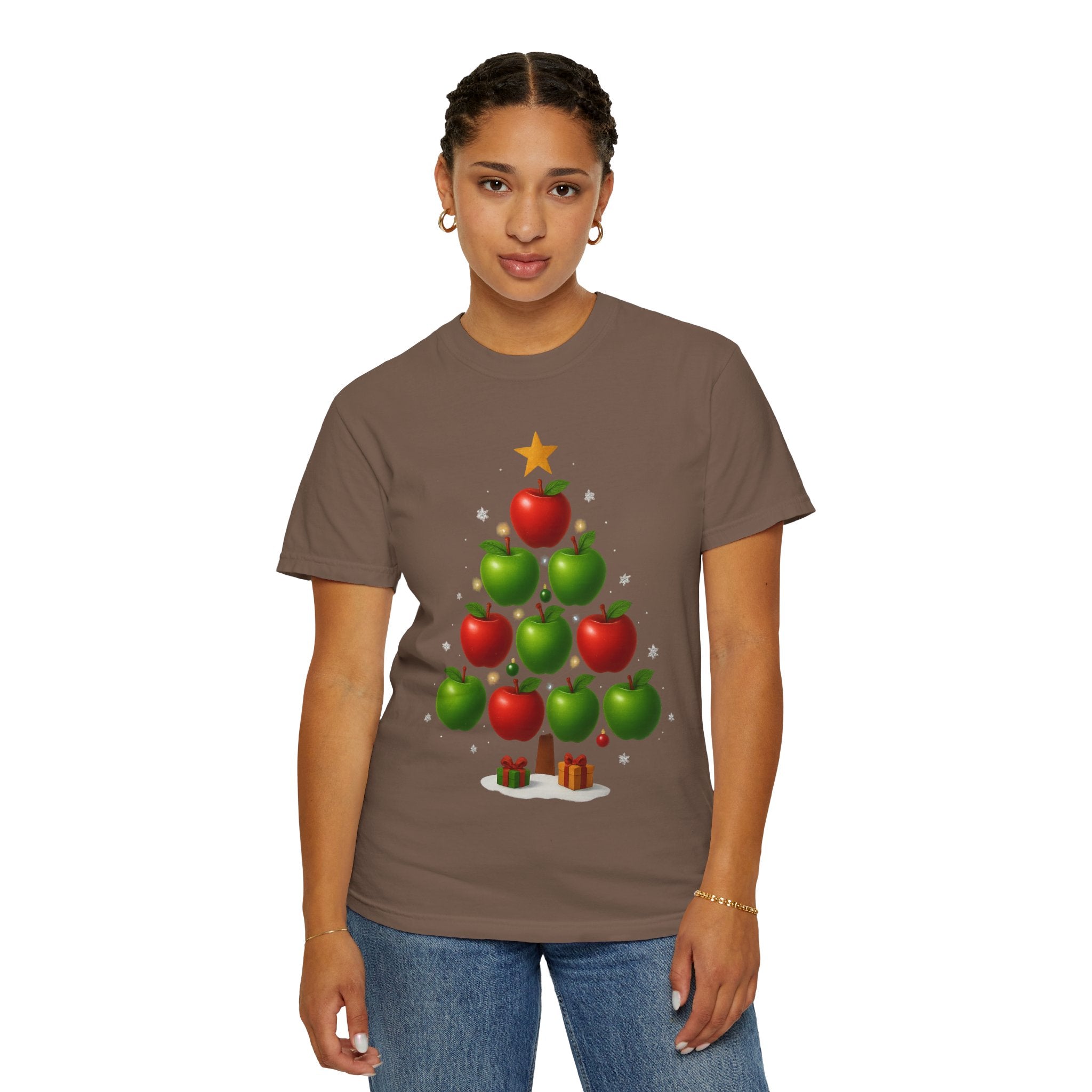 Apple Christmas Tree T-Shirt — Holiday Fruit Tree Graphic Tee