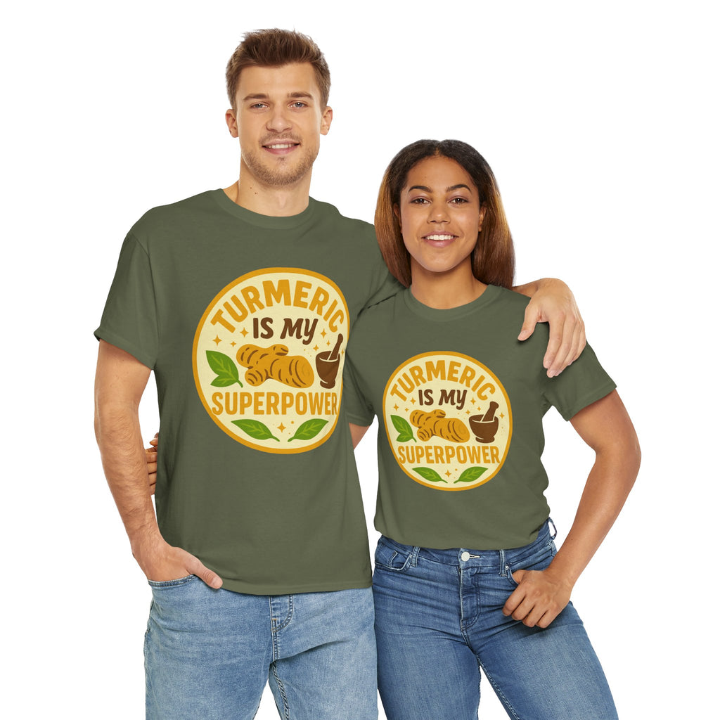 Turmeric Superpower Tee, Unisex Cotton T-Shirt, Health Enthusiast Gift, Herbal Tea Lover Shirt, Natural Wellness Apparel, Unique Gift Idea