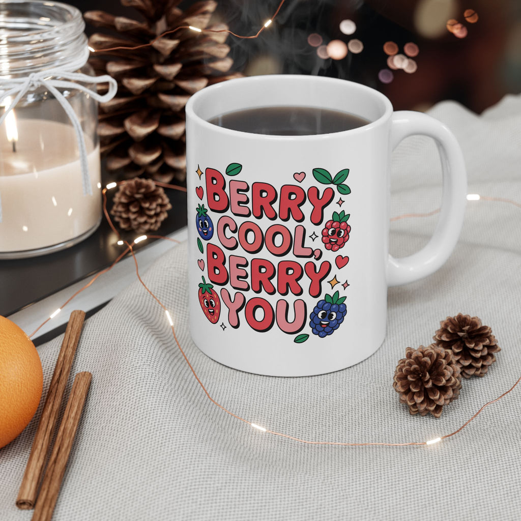 Ceramic Mug - "Berry Cool, Berry You" Cute Fruit Illustration Coffee Cup