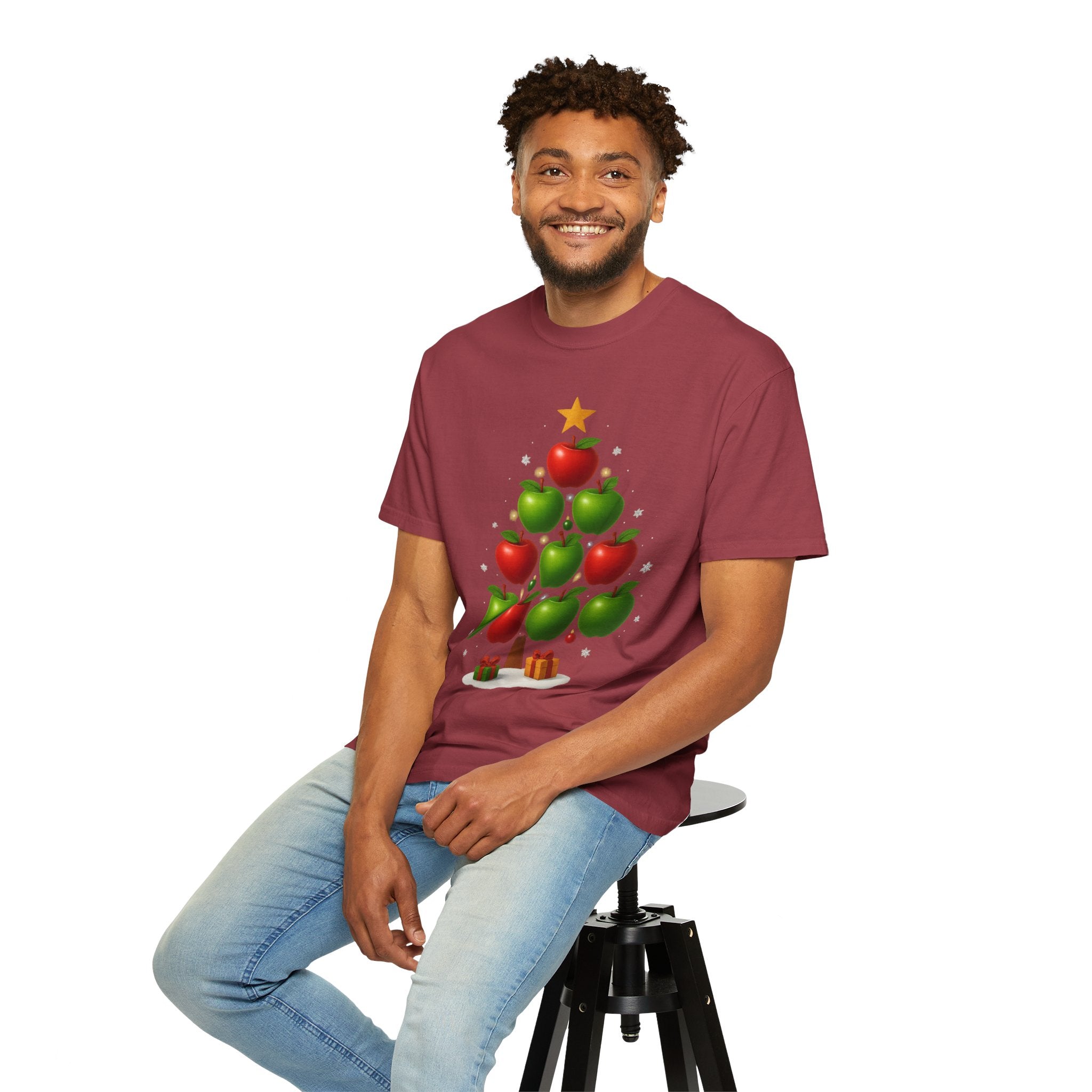 Apple Christmas Tree T-Shirt — Holiday Fruit Tree Graphic Tee