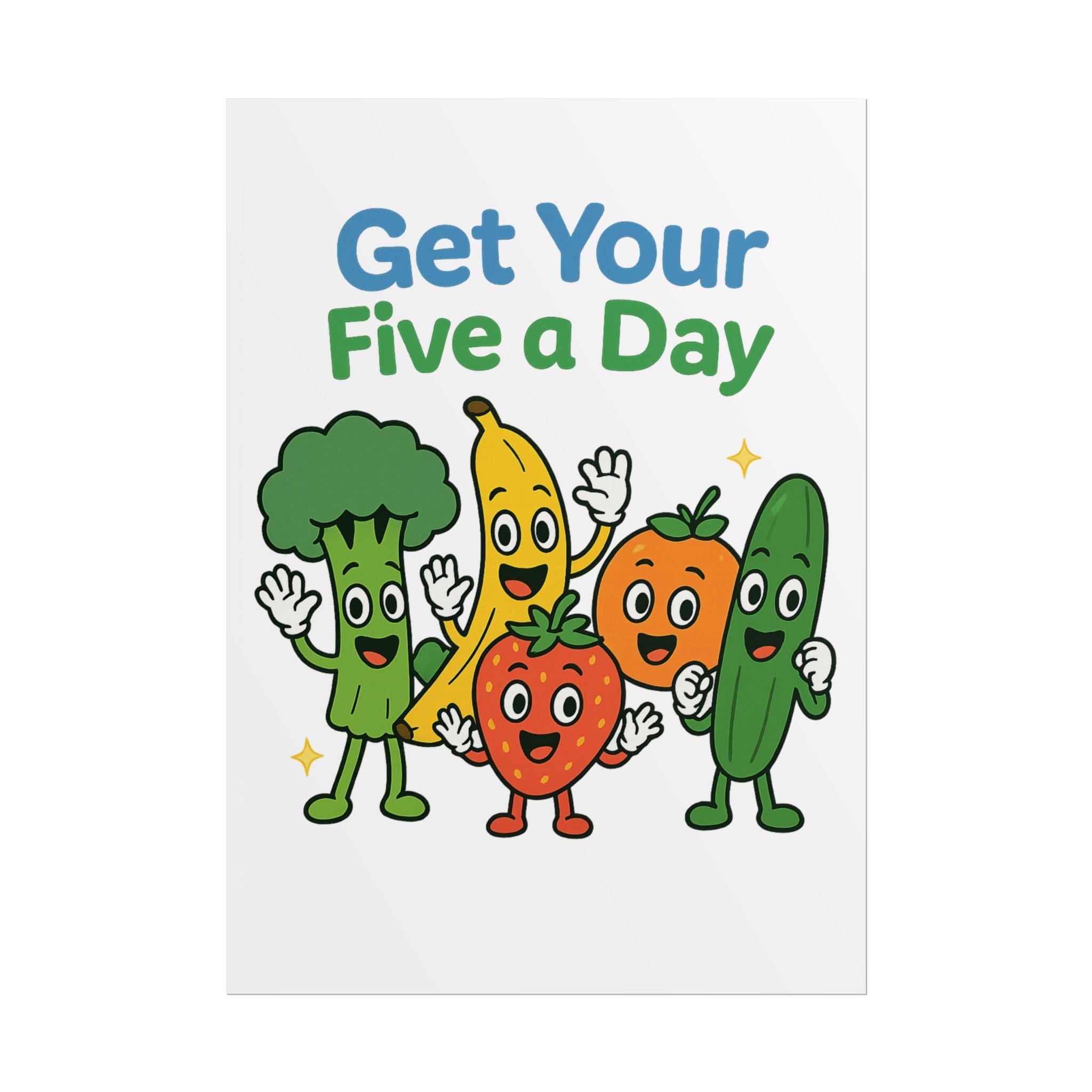 Rolled Poster — "Get Your Five a Day" Cute Fruit & Veggie Wall Art