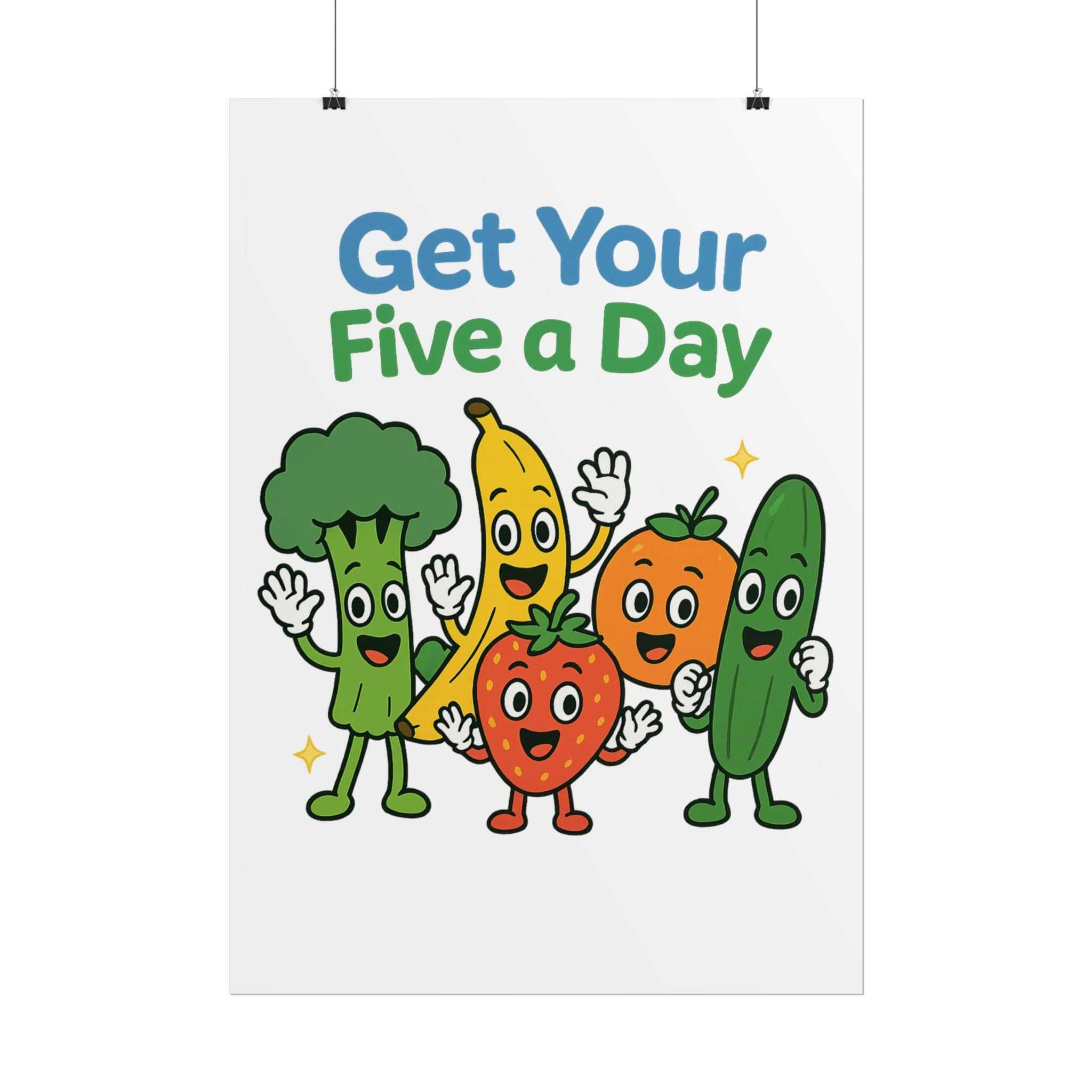 Rolled Poster — "Get Your Five a Day" Cute Fruit & Veggie Wall Art
