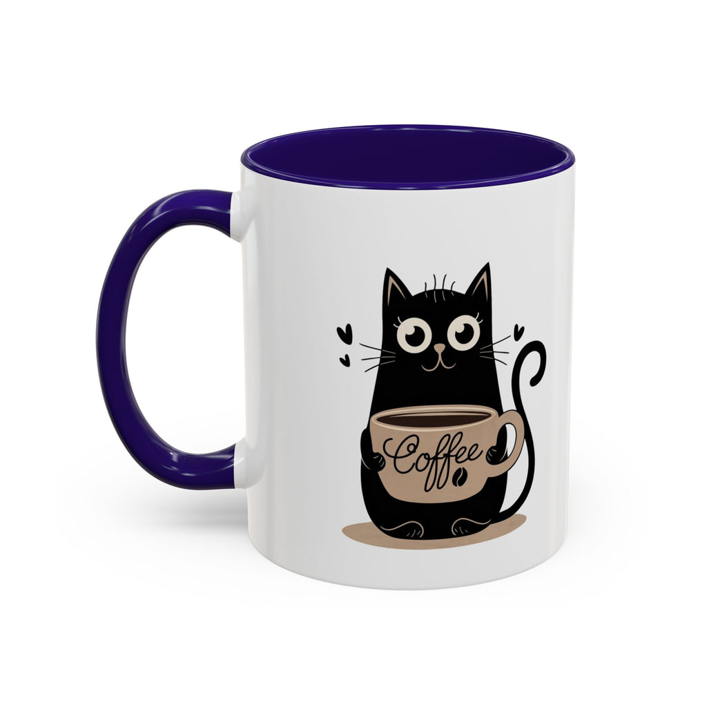 Cat Coffee Mug — Cute Black Cat Holding 'Coffee' Ceramic Mug (11oz & 15oz)