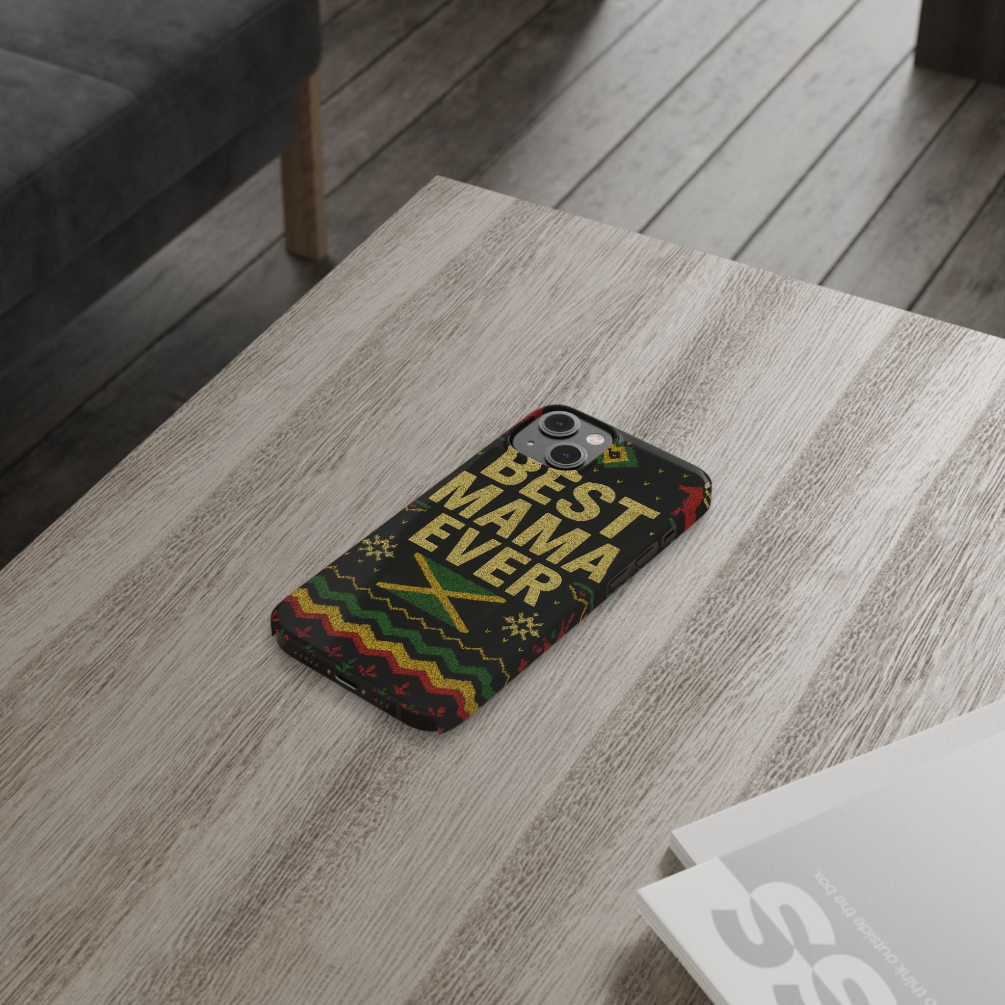 Slim Phone Case — 'Best Mama Ever' Jamaican Reggae Pattern