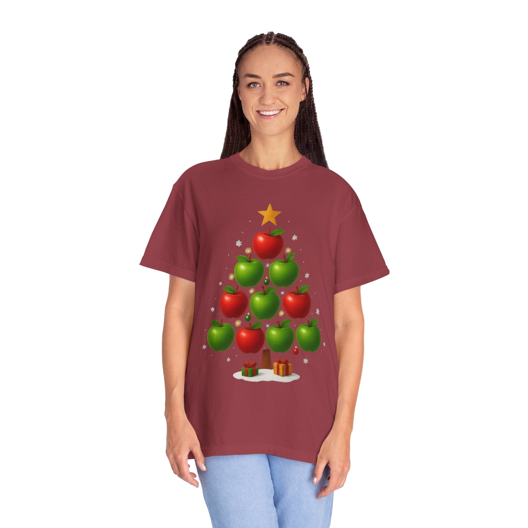 Apple Christmas Tree T-Shirt — Holiday Fruit Tree Graphic Tee