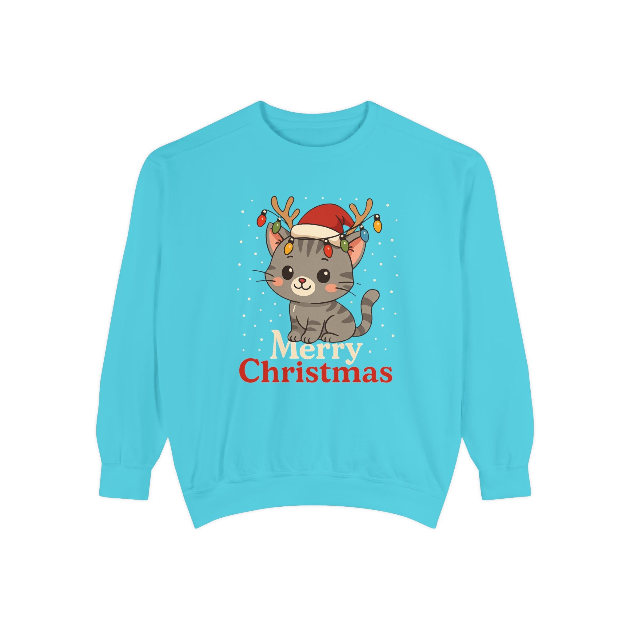 Cute Kitten with Reindeer Antlers Christmas Sweatshirt | Holiday Cat Crewneck
