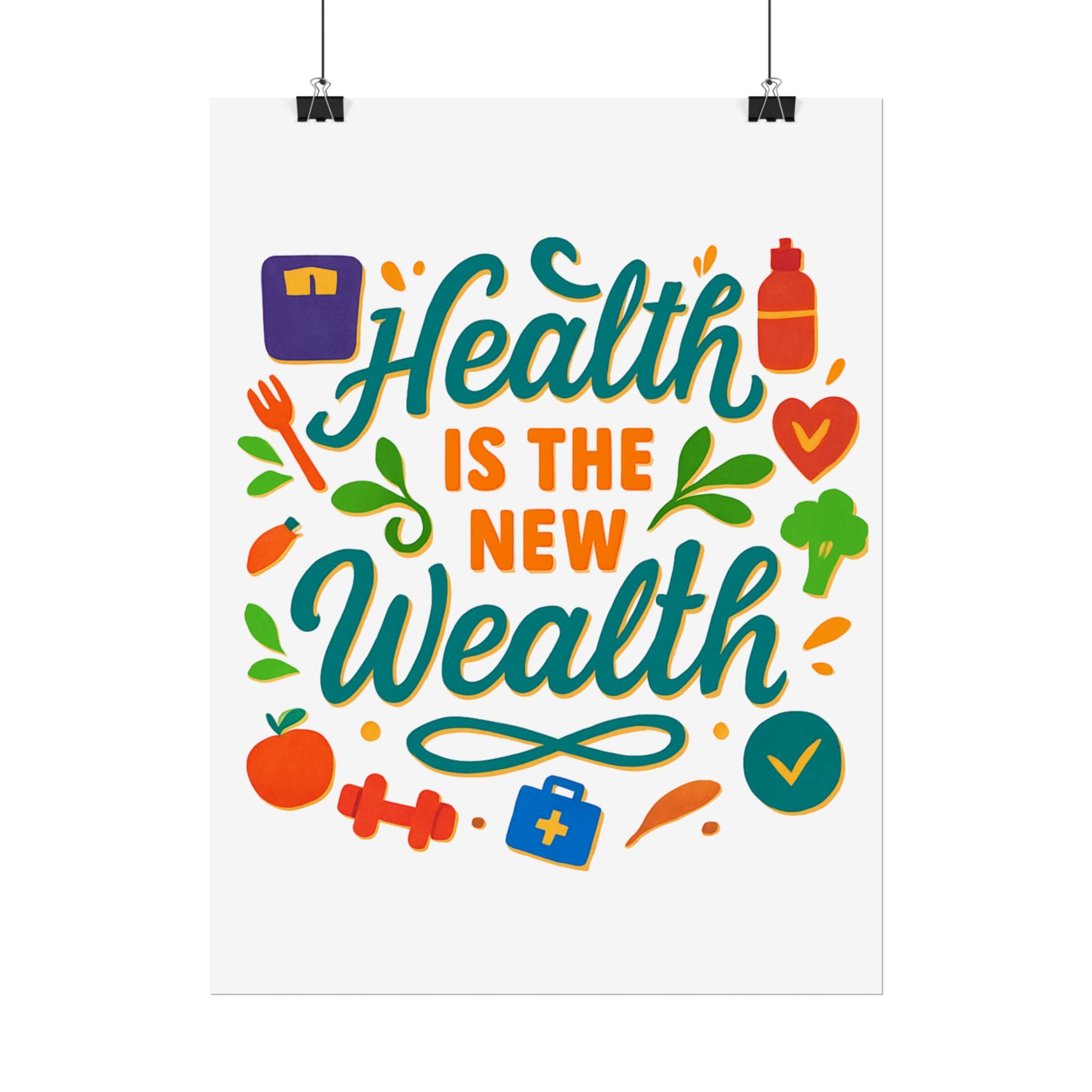 Health Is the New Wealth Rolled Poster — Motivational Wellness Wall Art