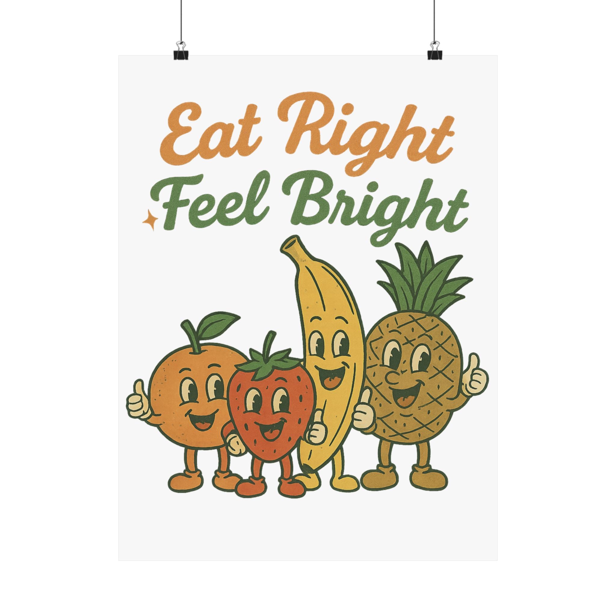 Eat Right Feel Bright Poster — Retro Fruit Kitchen Wall Art