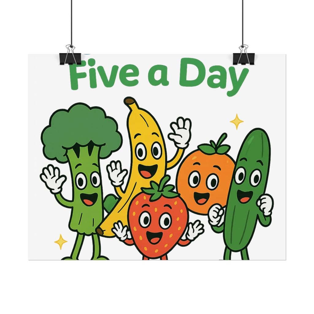 Rolled Poster — "Get Your Five a Day" Cute Fruit & Veggie Wall Art