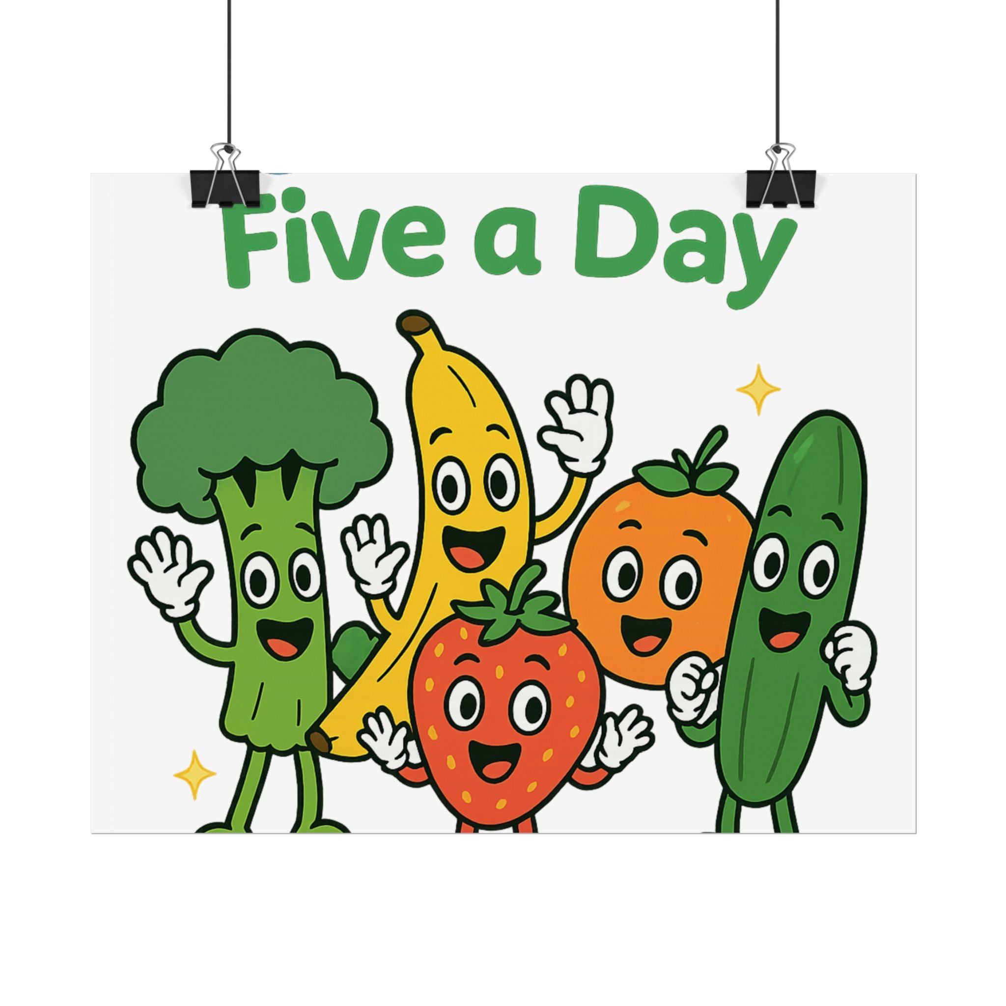 Rolled Poster — "Get Your Five a Day" Cute Fruit & Veggie Wall Art