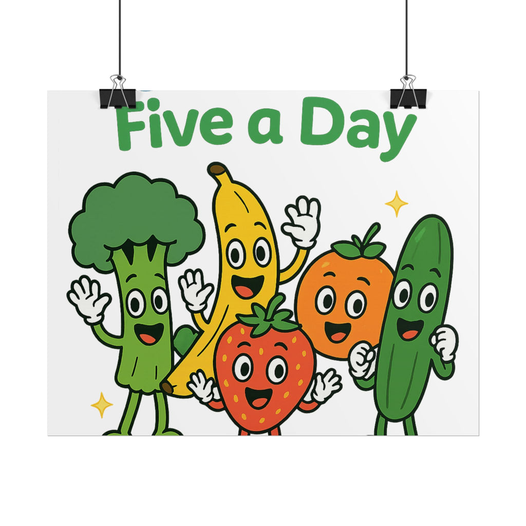 Rolled Poster — "Get Your Five a Day" Cute Fruit & Veggie Wall Art