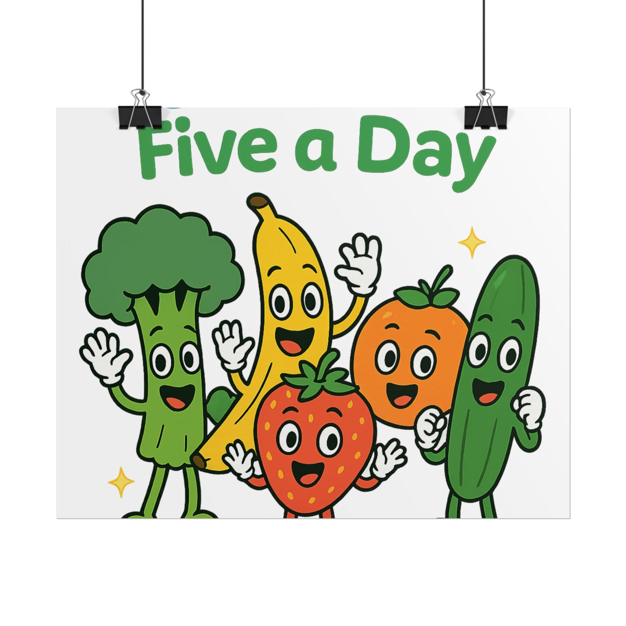 Rolled Poster — "Get Your Five a Day" Cute Fruit & Veggie Wall Art