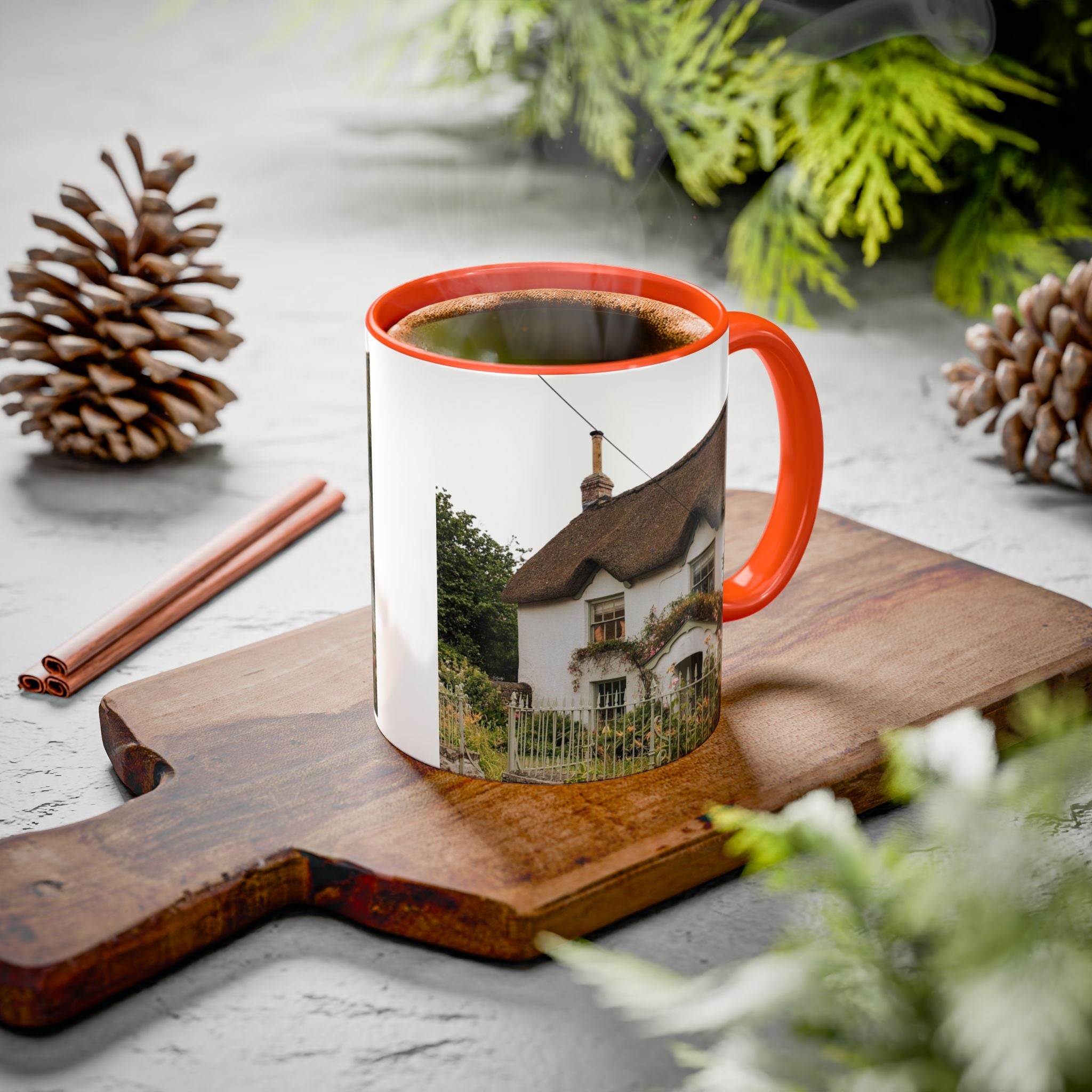 Thatched Cottage Photo Mug (11oz & 15oz) — Cozy English Cottage Scenic Coffee Cup