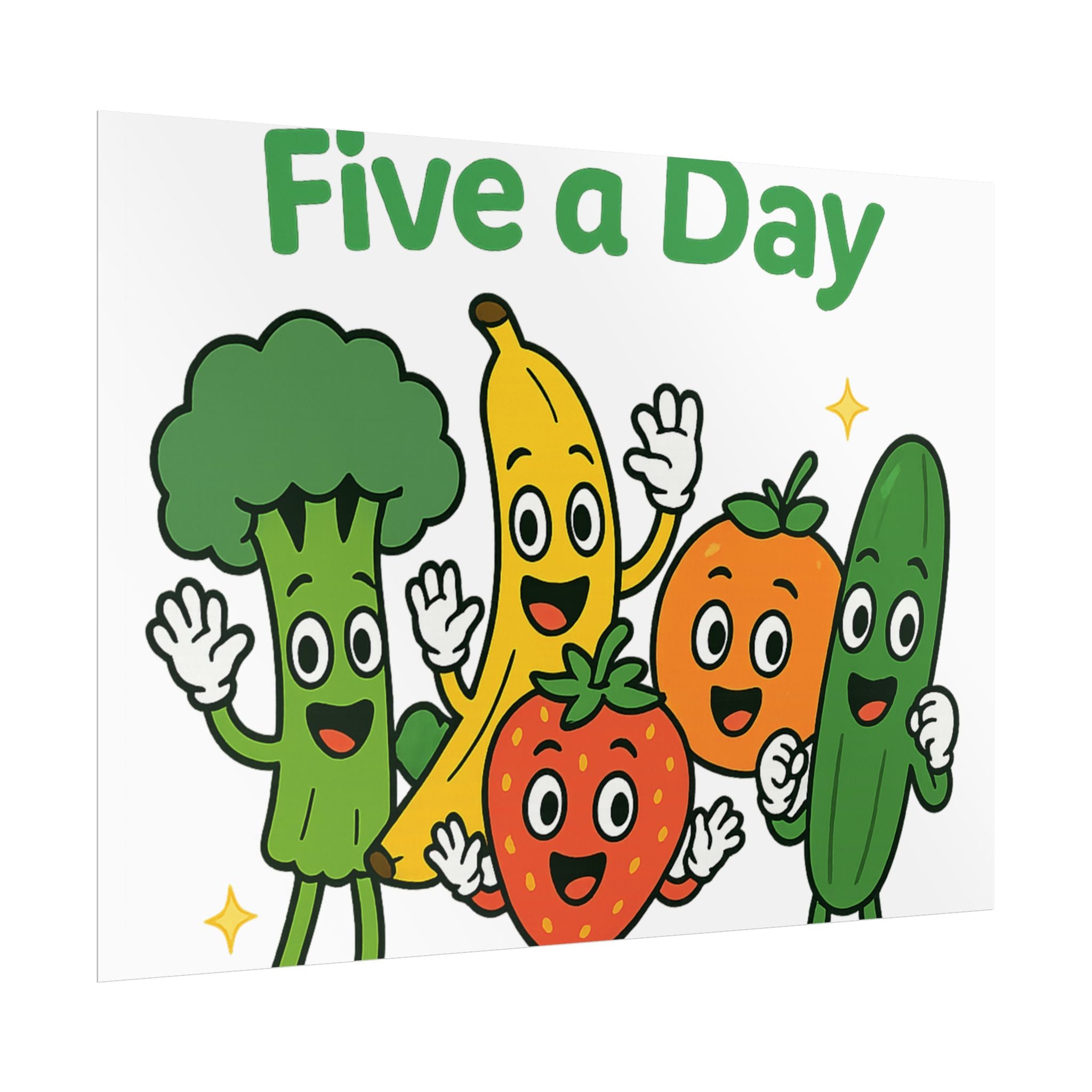 Rolled Poster — "Get Your Five a Day" Cute Fruit & Veggie Wall Art