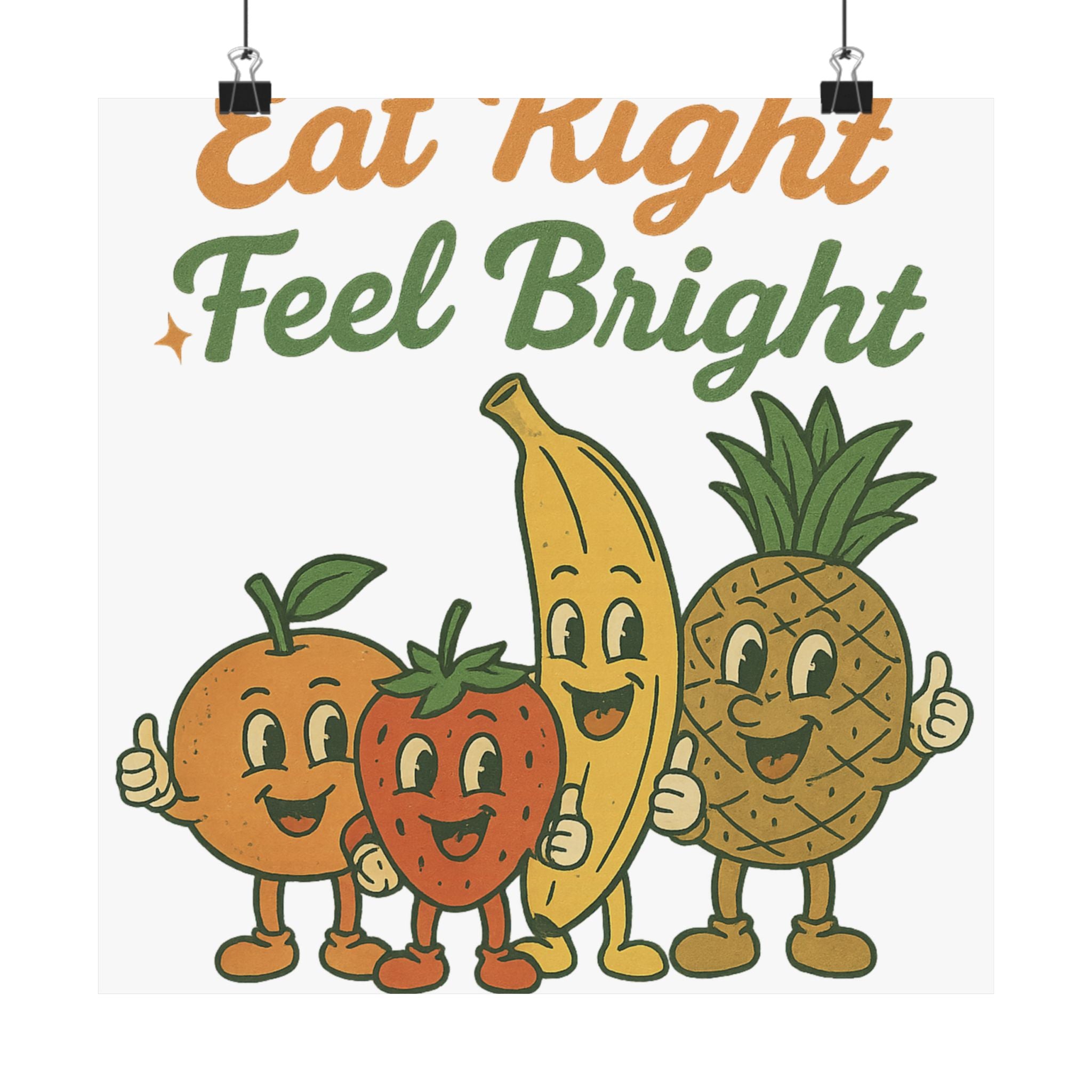 Eat Right Feel Bright Poster — Retro Fruit Kitchen Wall Art