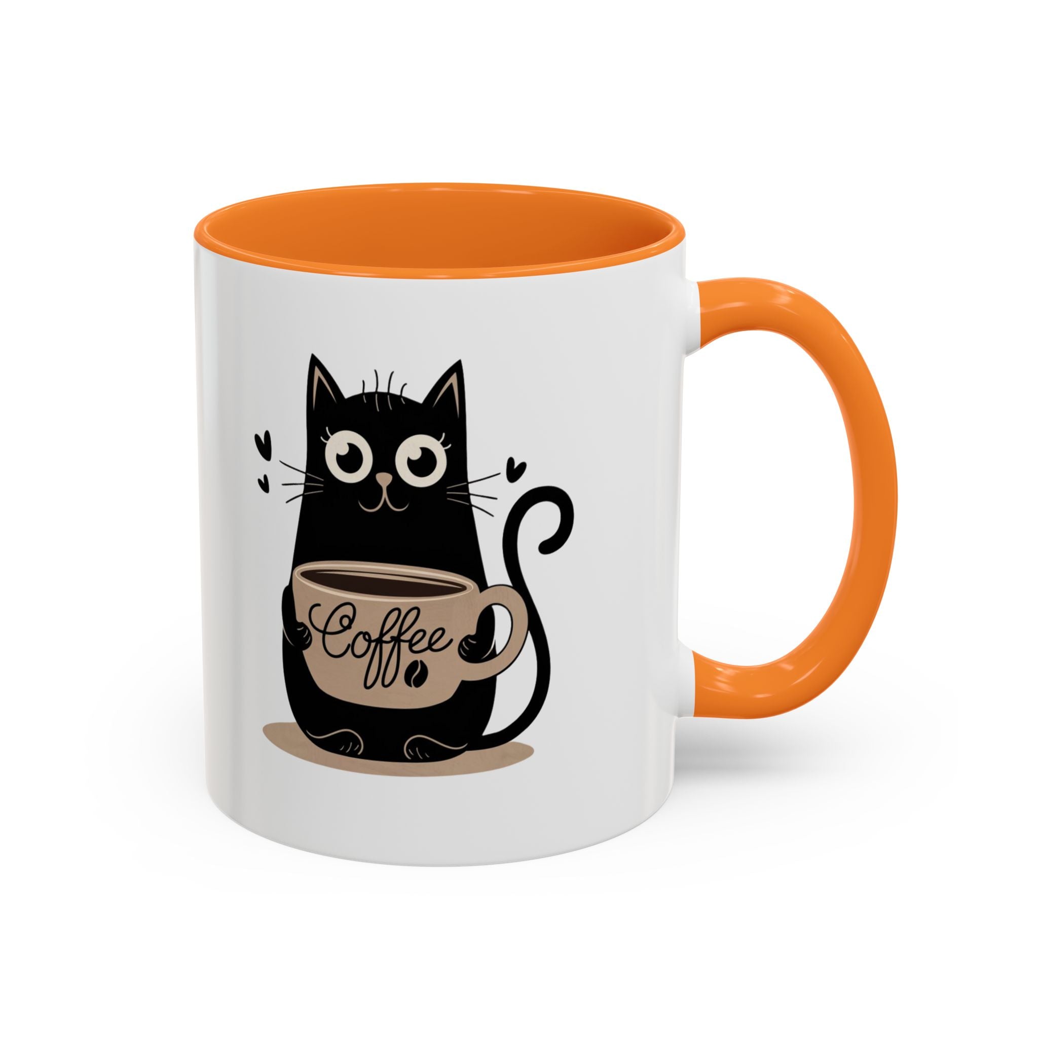 Cat Coffee Mug — Cute Black Cat Holding 'Coffee' Ceramic Mug (11oz & 15oz)