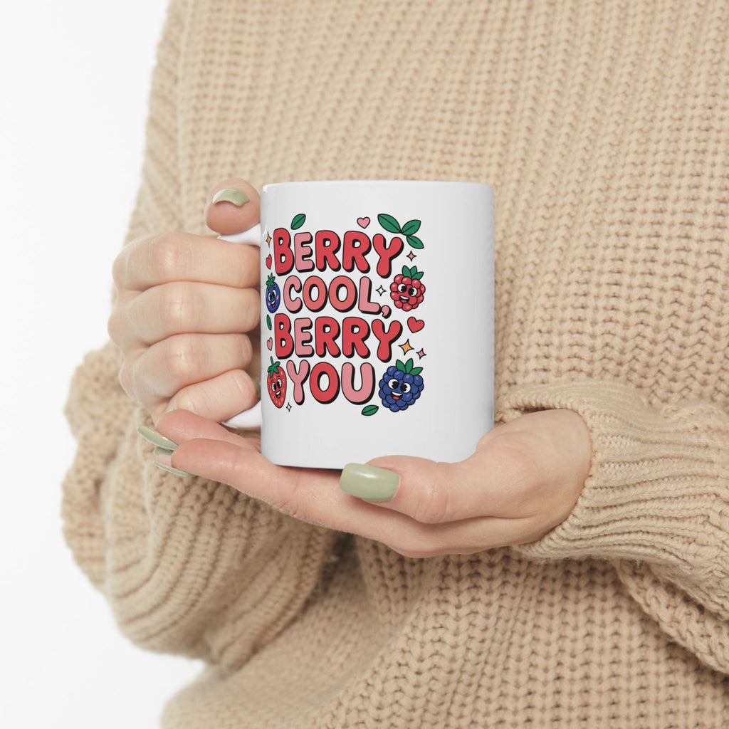Ceramic Mug - "Berry Cool, Berry You" Cute Fruit Illustration Coffee Cup