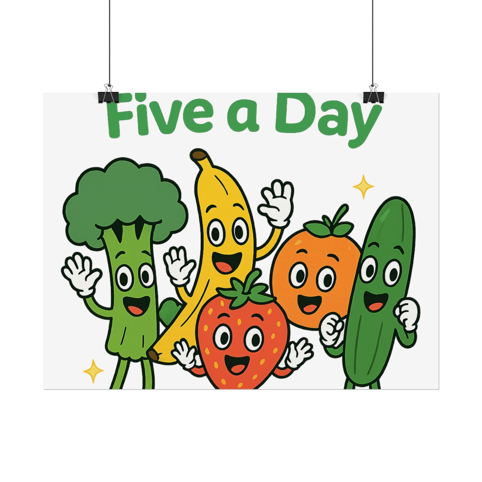 Rolled Poster — "Get Your Five a Day" Cute Fruit & Veggie Wall Art
