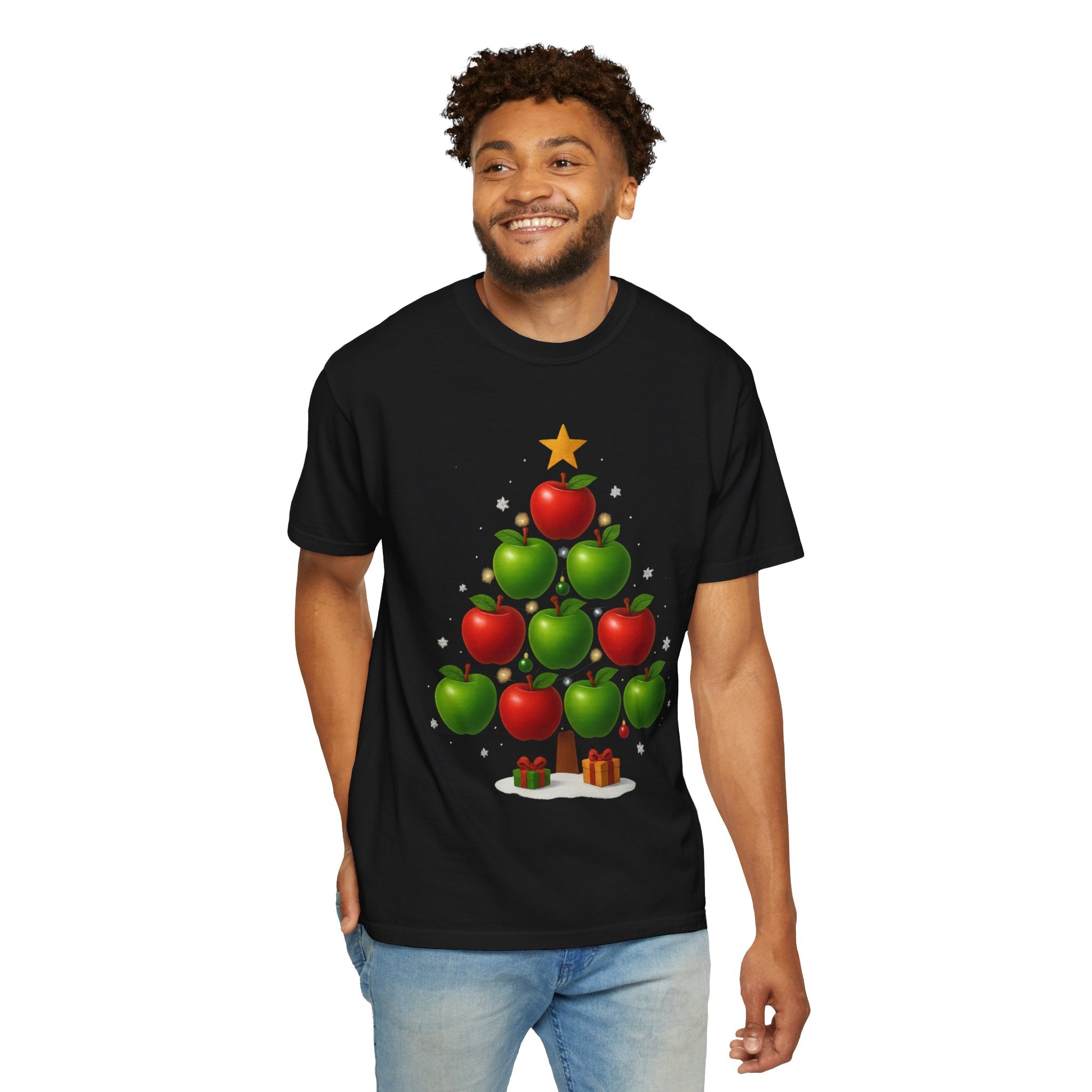 Apple Christmas Tree T-Shirt — Holiday Fruit Tree Graphic Tee
