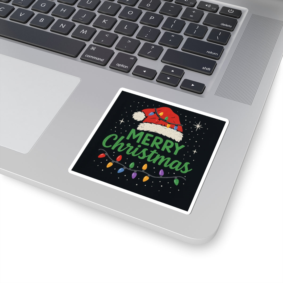 Merry Christmas Sticker — Festive Santa Hat & Holiday Lights Kiss-Cut Sticker