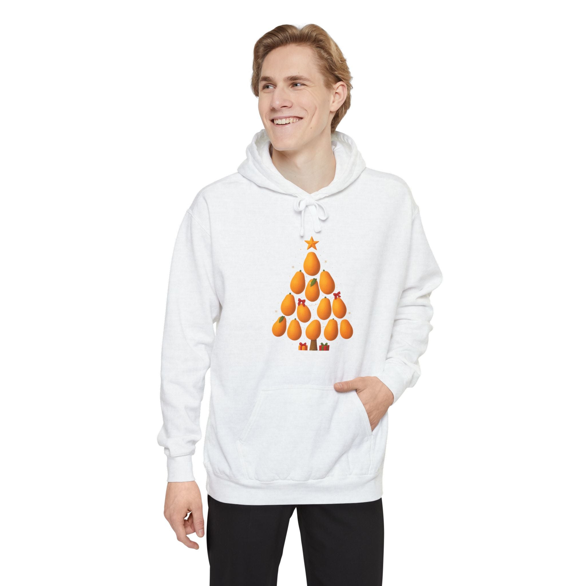 Orange Christmas Tree Hoodie — Festive Citrus Holiday Pullover