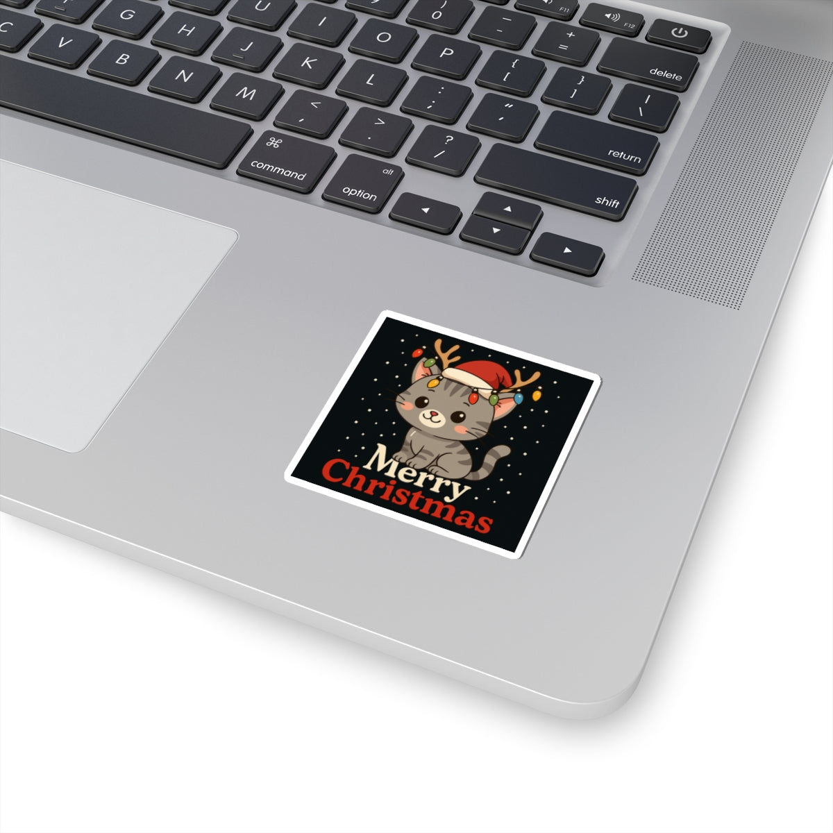 Cute Cat 'Merry Christmas' Sticker — Festive Holiday Kiss-Cut Decal