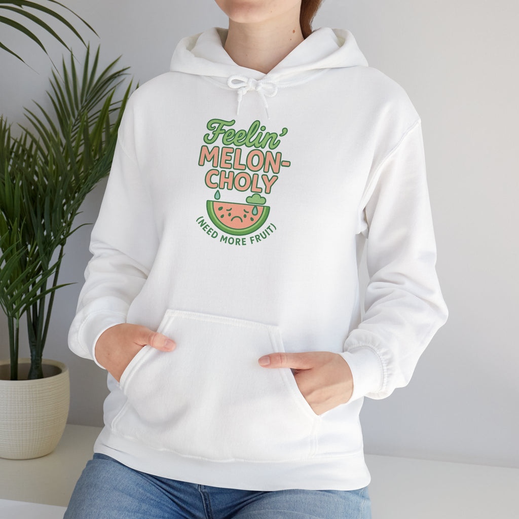 Melon-Choly Hoodie, Unisex Heavy Blend Sweatshirt, Funny Sweatshirt, Fruit-Themed Apparel, Gift for Fruit Lovers, Cute Autumn Hoodie