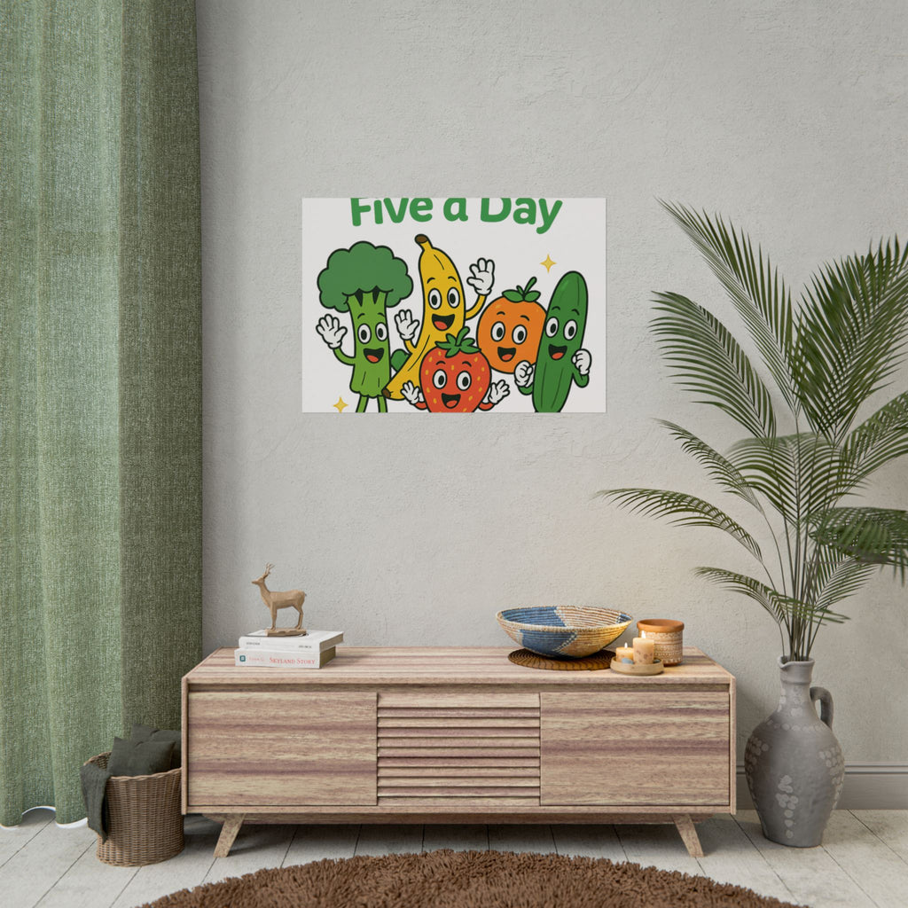 Rolled Poster — "Get Your Five a Day" Cute Fruit & Veggie Wall Art