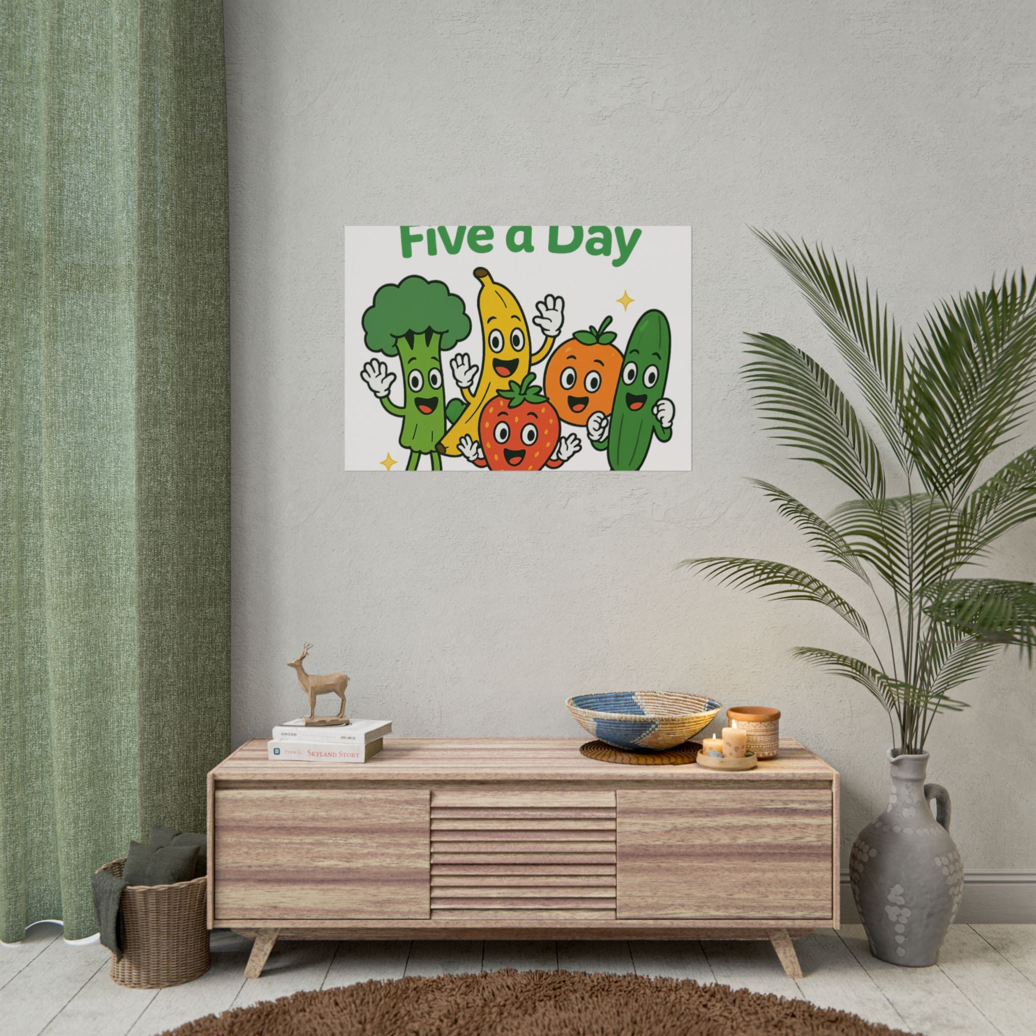 Rolled Poster — "Get Your Five a Day" Cute Fruit & Veggie Wall Art