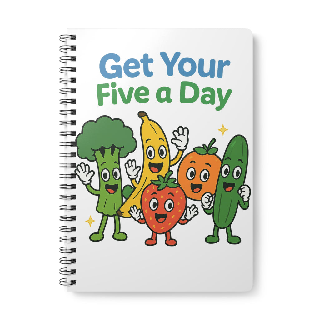 Get Your Five a Day A5 Spiral Notebook — Cute Fruit & Veggie Journal