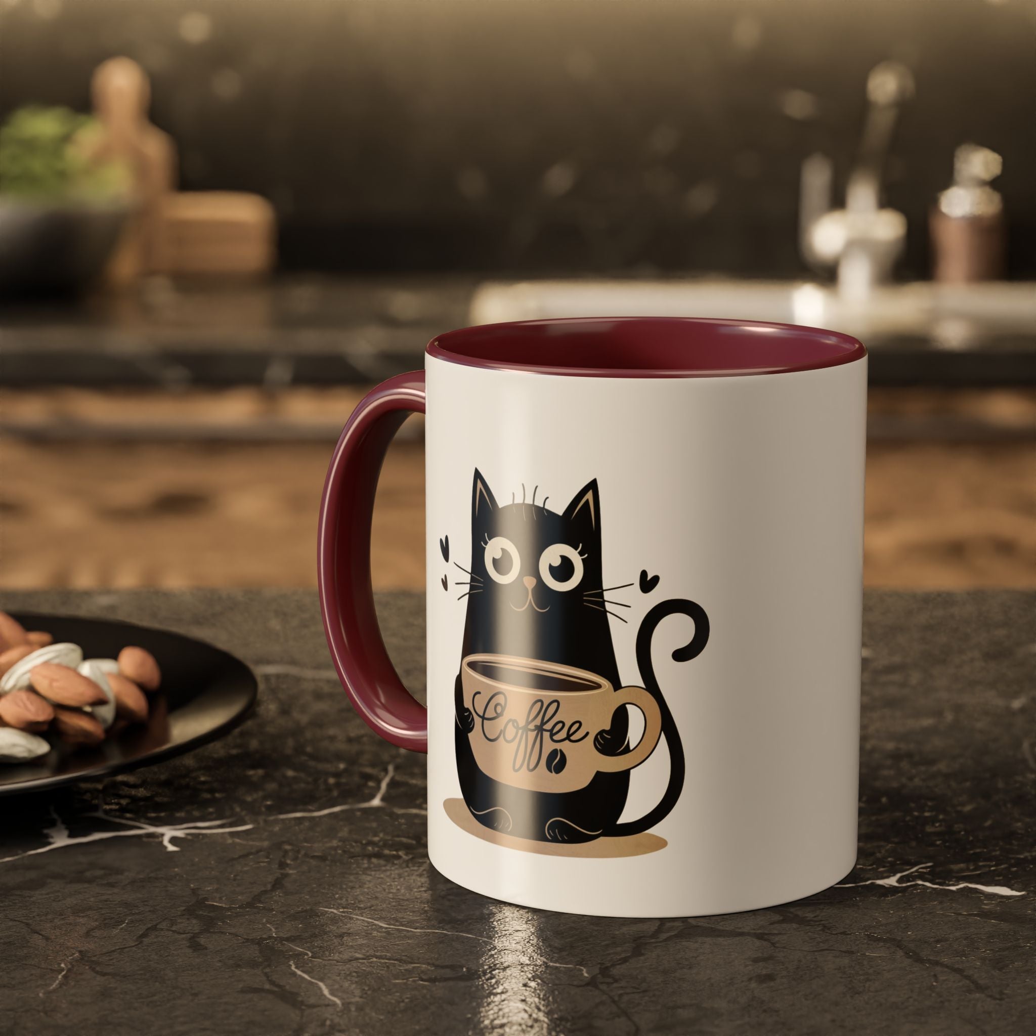 Cat Coffee Mug — Cute Black Cat Holding 'Coffee' Ceramic Mug (11oz & 15oz)