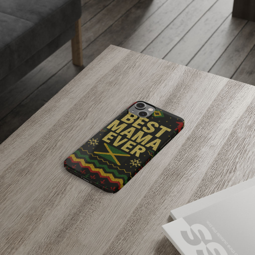 Slim Phone Case — 'Best Mama Ever' Jamaican Reggae Pattern