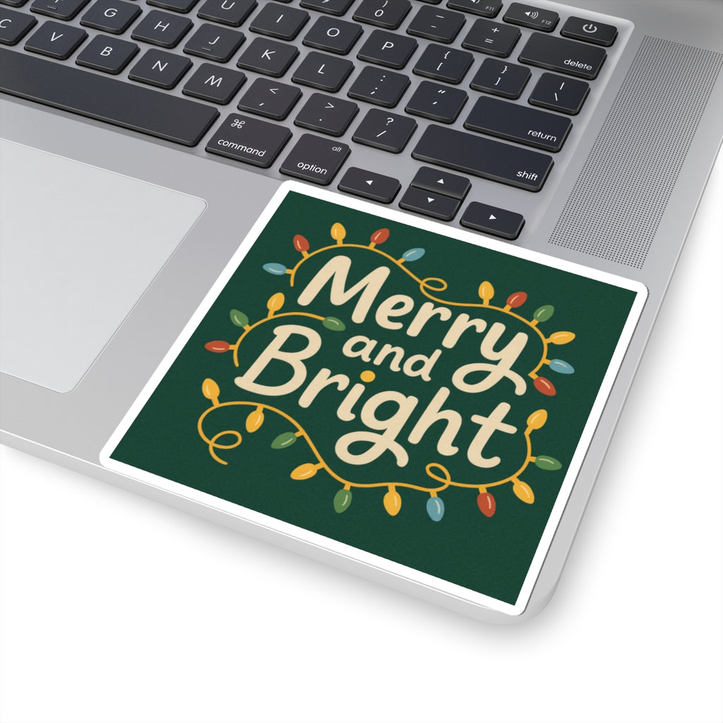 Merry and Bright Holiday Sticker — Festive Christmas Lights Kiss-Cut Sticker