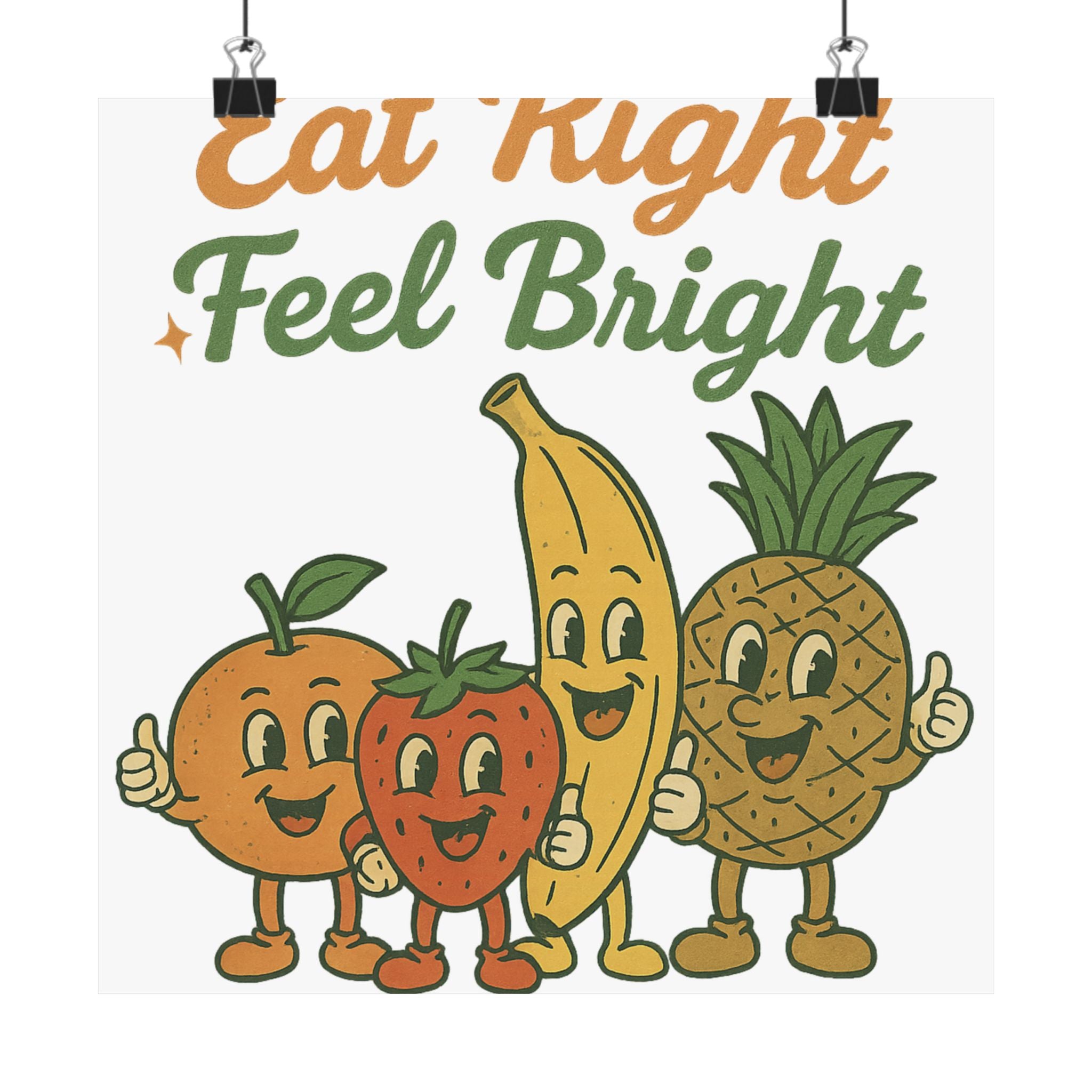 Eat Right Feel Bright Poster — Retro Fruit Kitchen Wall Art