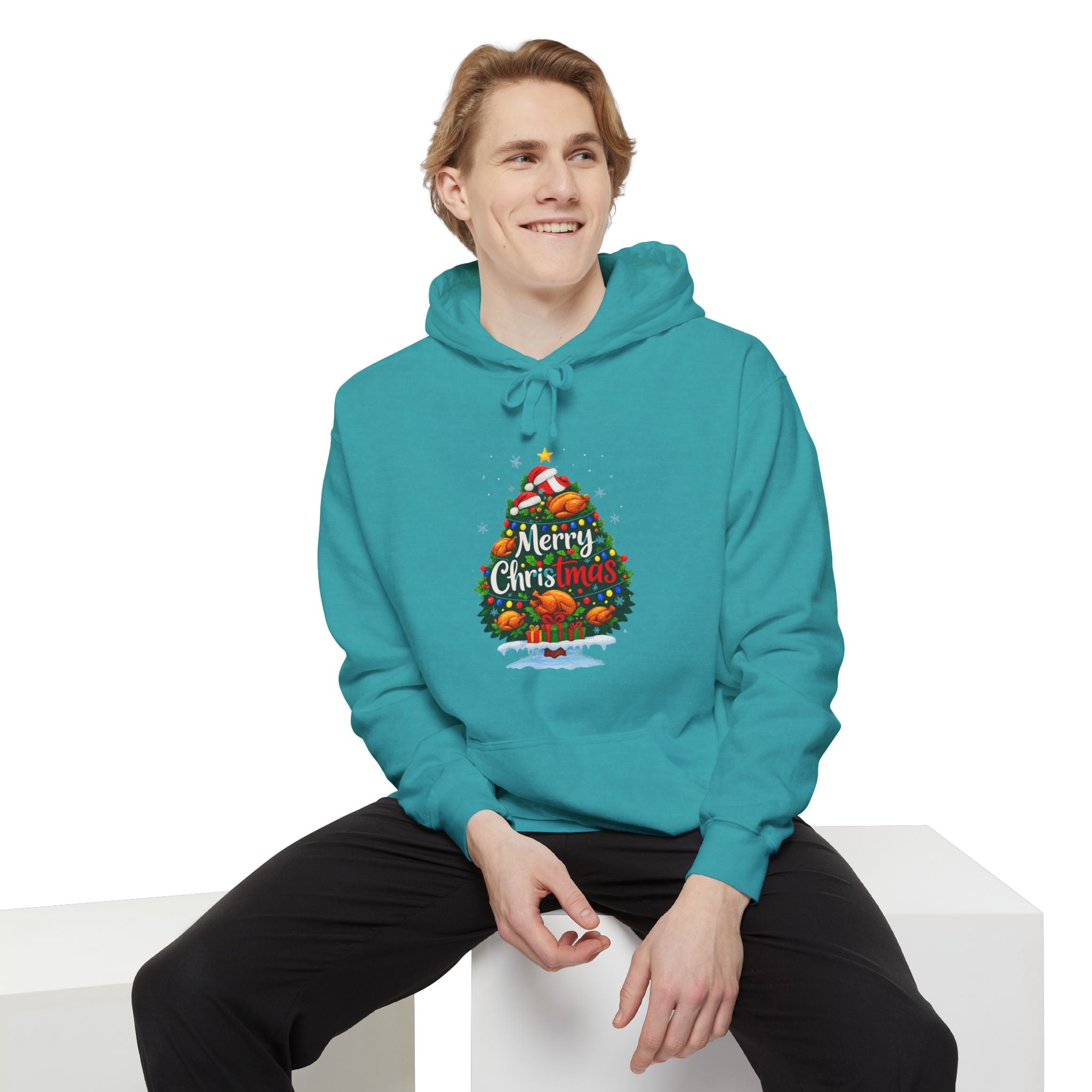 Christmas Tree Graphic Hoodie — "Merry Christmas" Holiday Sweatshirt
