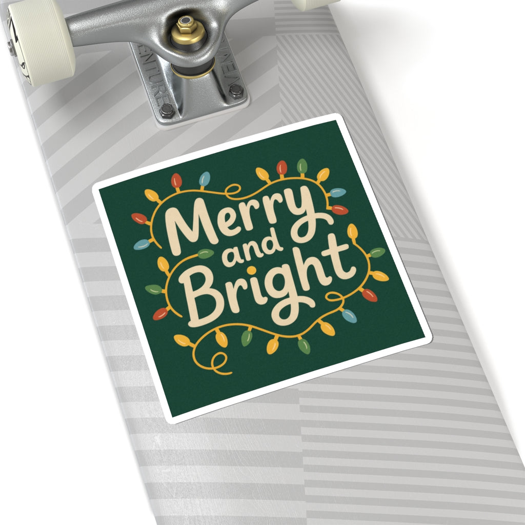 Merry and Bright Holiday Sticker — Festive Christmas Lights Kiss-Cut Sticker