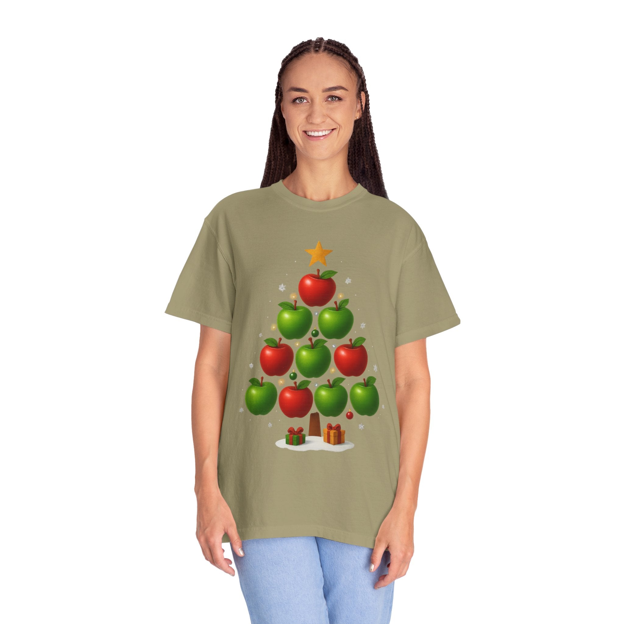 Apple Christmas Tree T-Shirt — Holiday Fruit Tree Graphic Tee