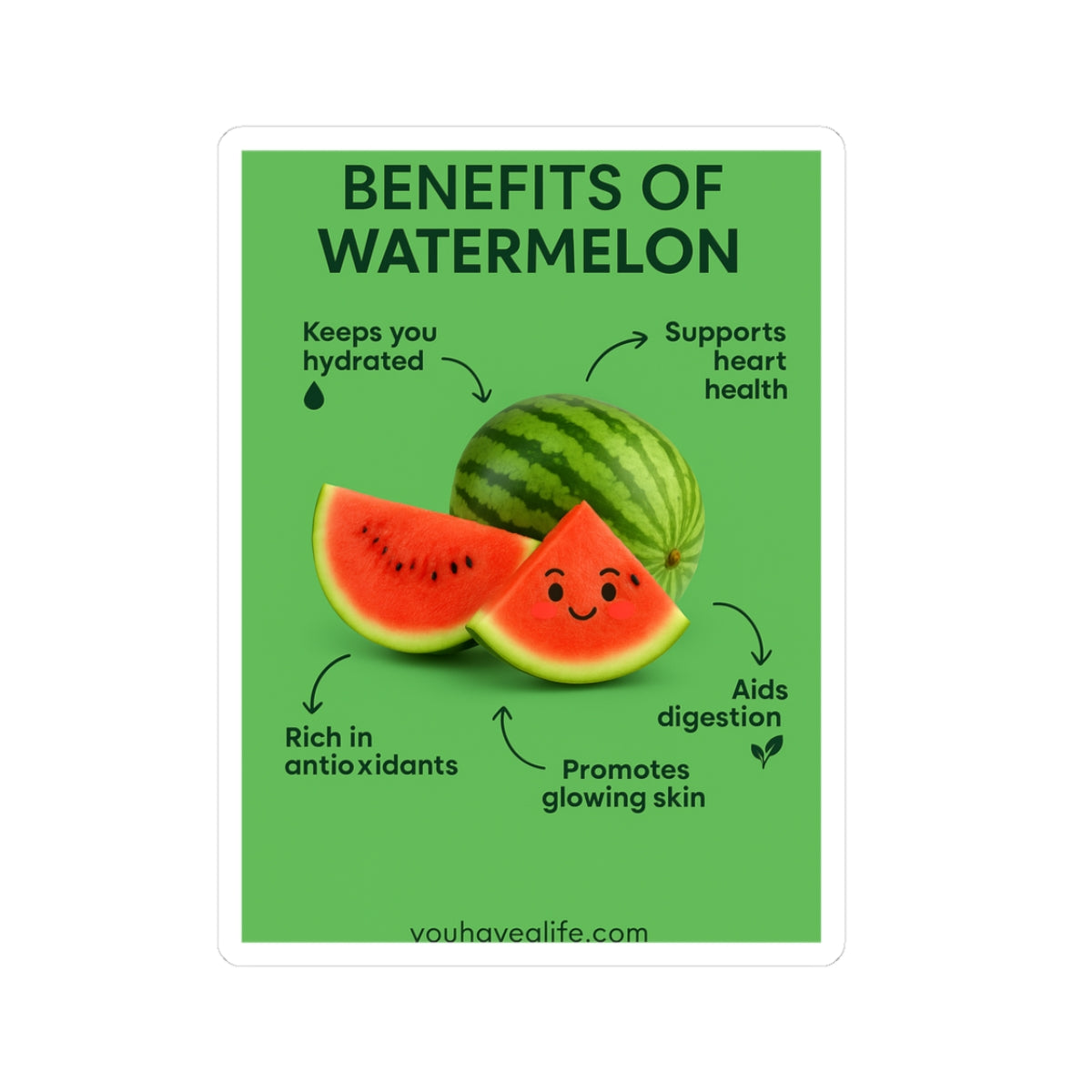 Watermelon Benefits Stickers | Cute Fruit Decor, Eco-Friendly Gifts, Laptop Stickers, Fruit Lover Gifts, Hydration Motivation