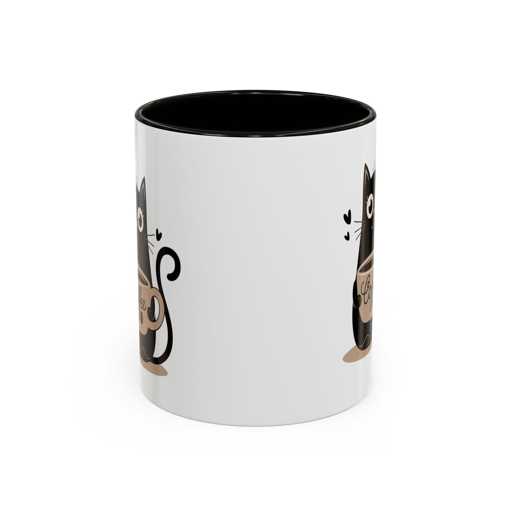 Cat Coffee Mug — Cute Black Cat Holding 'Coffee' Ceramic Mug (11oz & 15oz)