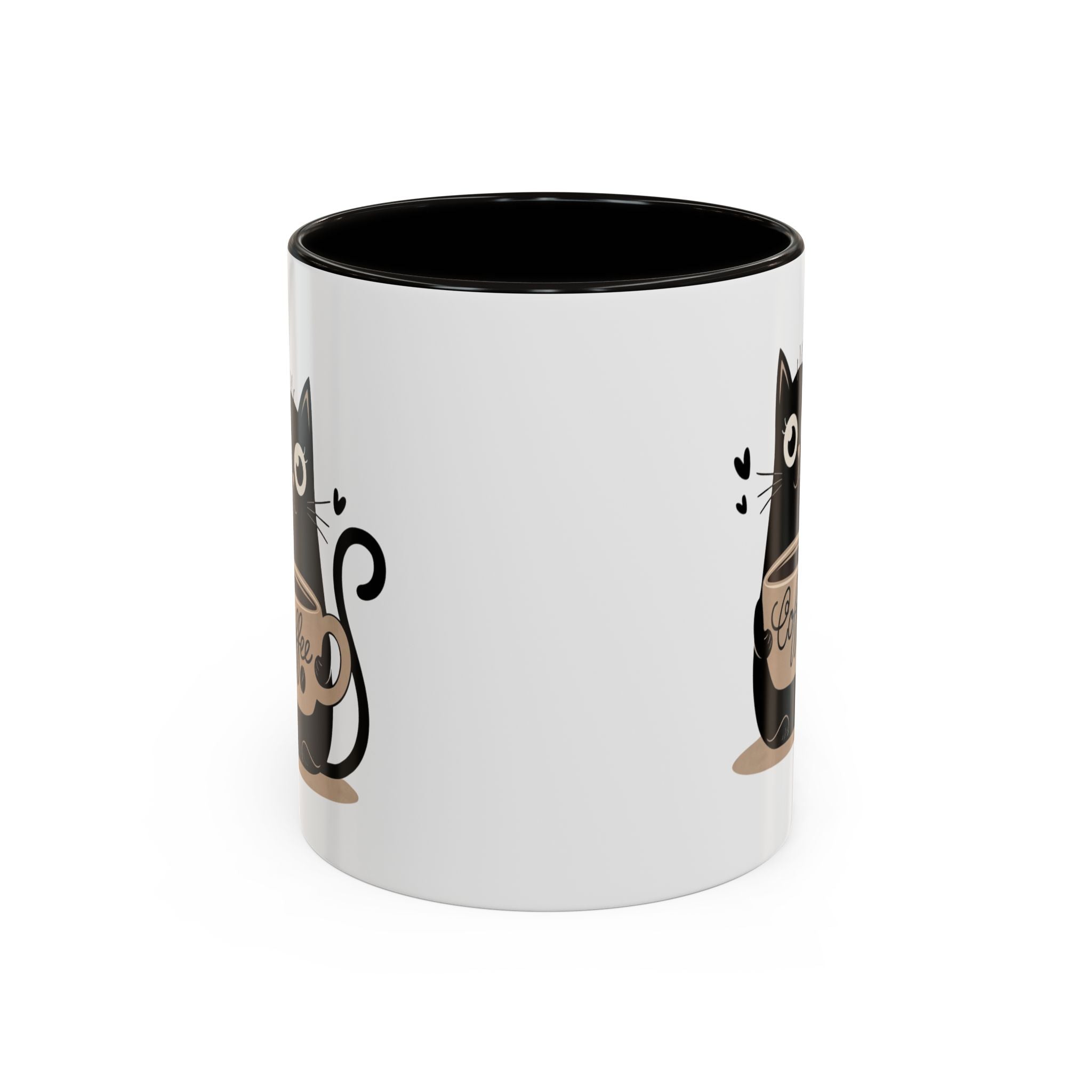 Cat Coffee Mug — Cute Black Cat Holding 'Coffee' Ceramic Mug (11oz & 15oz)