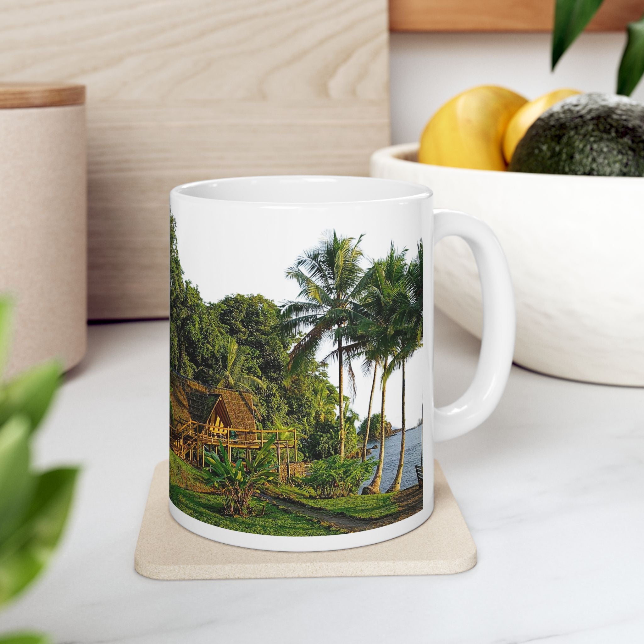 Tropical River Landscape Ceramic Mug – Island Palm Cottage Coffee Cup (11oz/15oz)