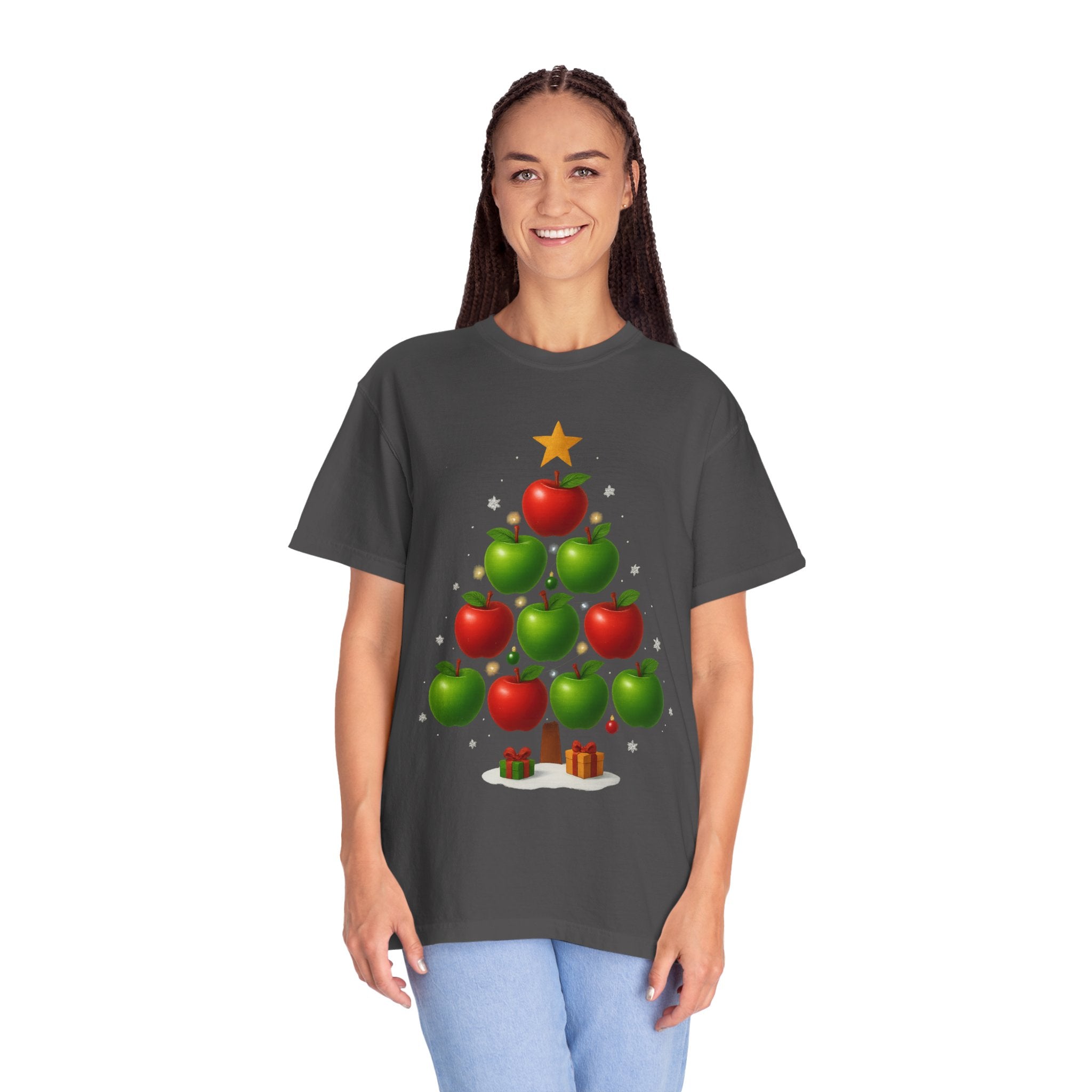 Apple Christmas Tree T-Shirt — Holiday Fruit Tree Graphic Tee