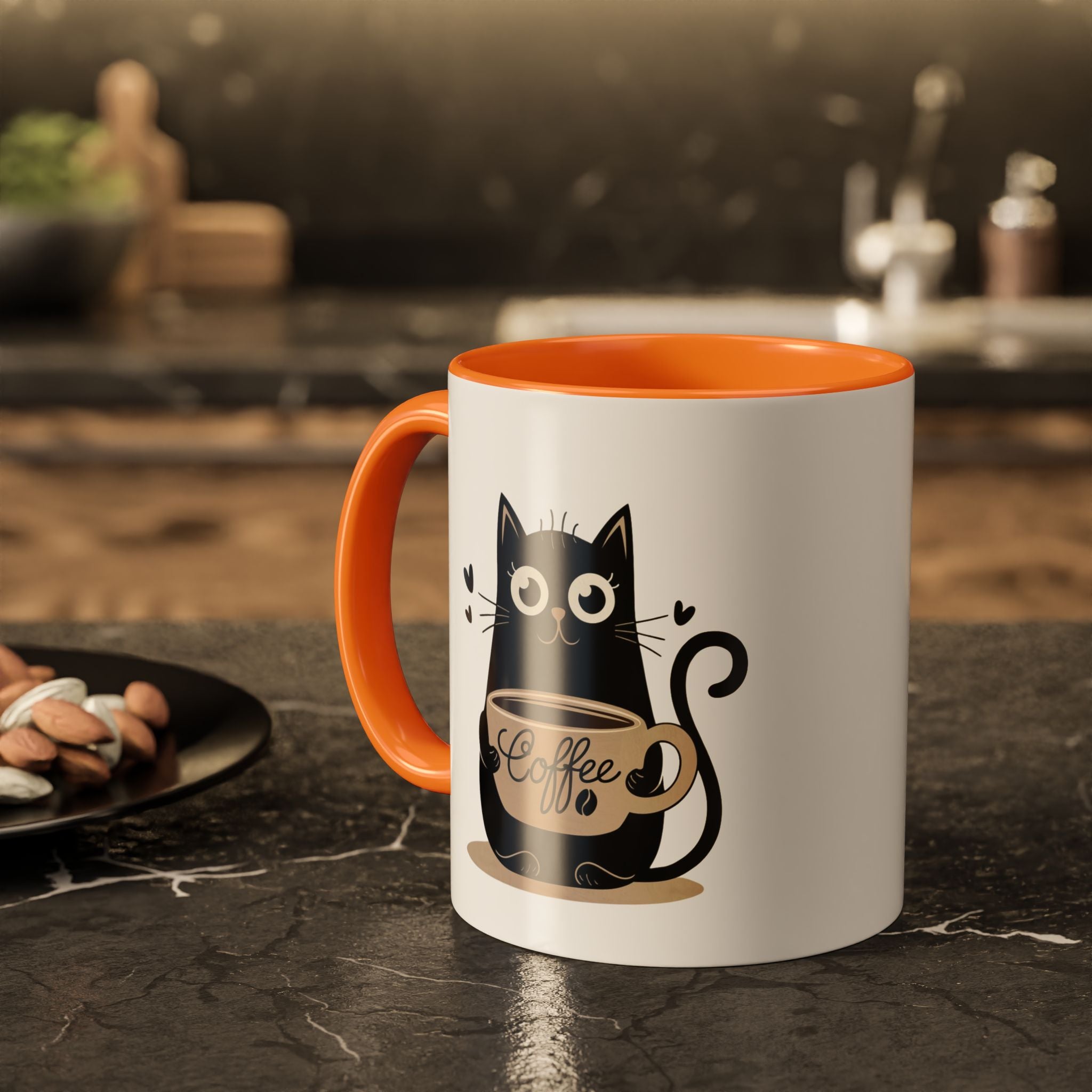 Cat Coffee Mug — Cute Black Cat Holding 'Coffee' Ceramic Mug (11oz & 15oz)