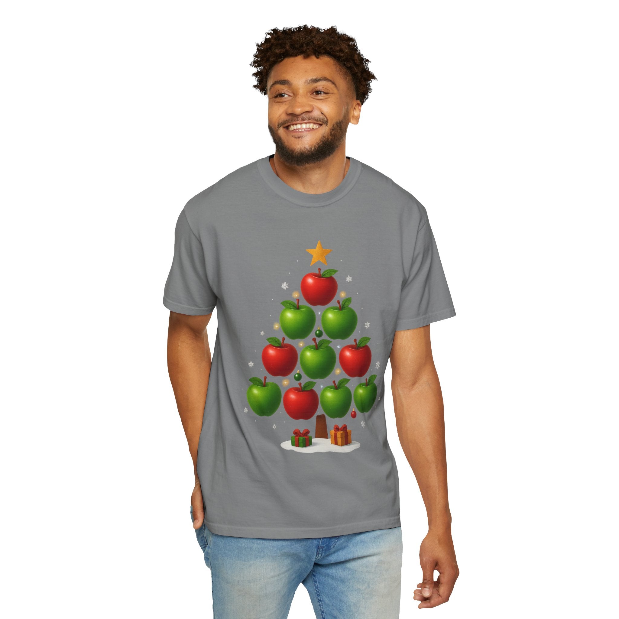 Apple Christmas Tree T-Shirt — Holiday Fruit Tree Graphic Tee