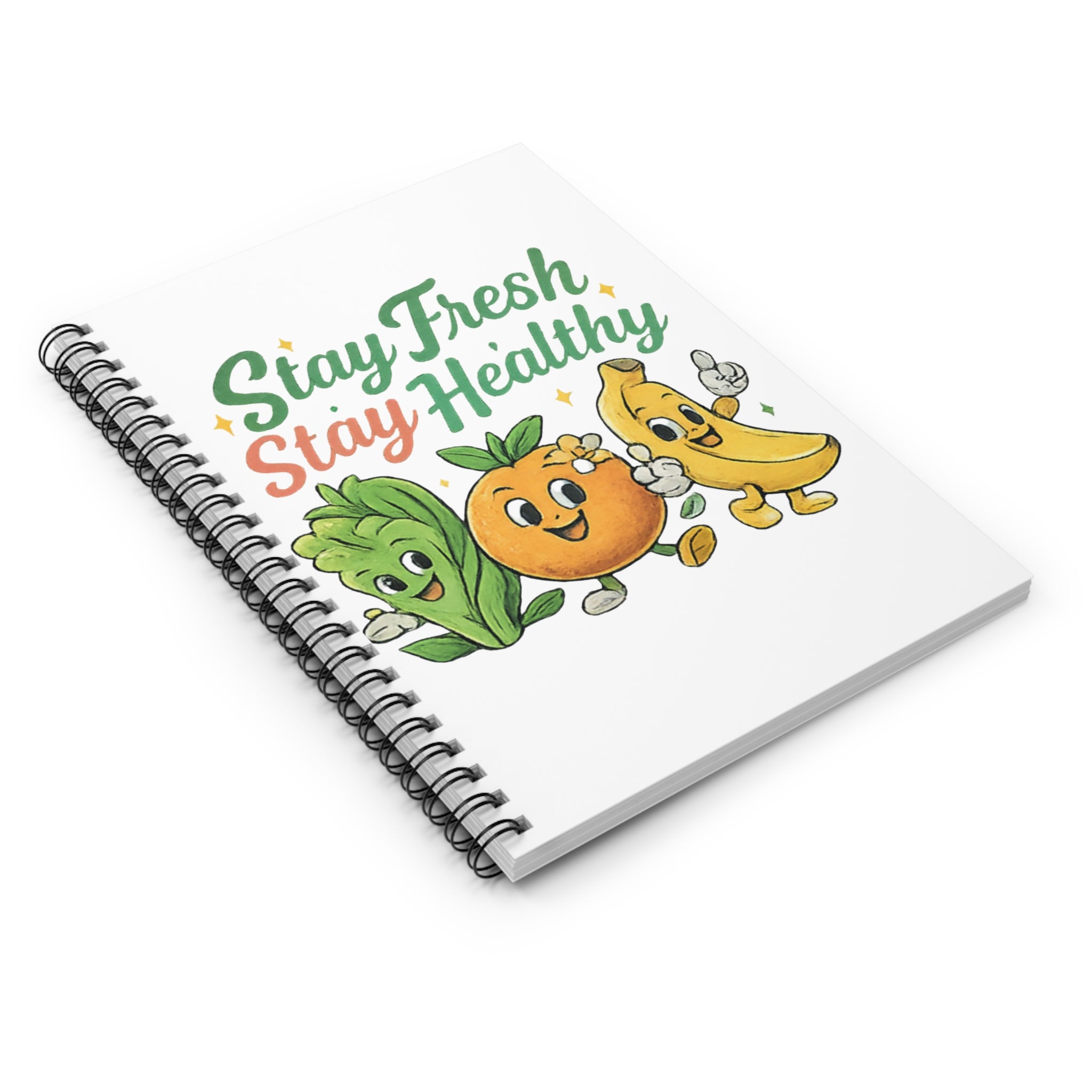 Stay Fresh Stay Healthy Spiral Notebook — Cute Fruit & Veg Wellness Journal